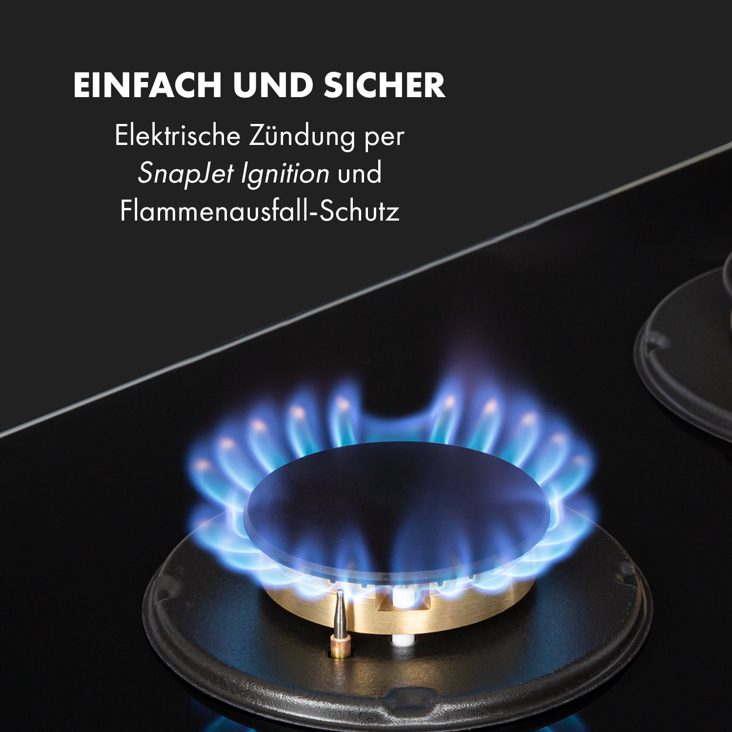 Goldflame Domino Gaskochfeld 2-flammig Messing-Brenner Glaskeramik 30 cm | 2 Brenner | Schwarz