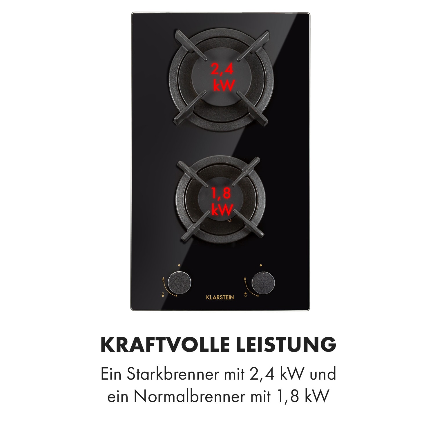 Goldflame Domino Gaskochfeld 2-flammig Messing-Brenner Glaskeramik 30 cm | 2 Brenner | Schwarz