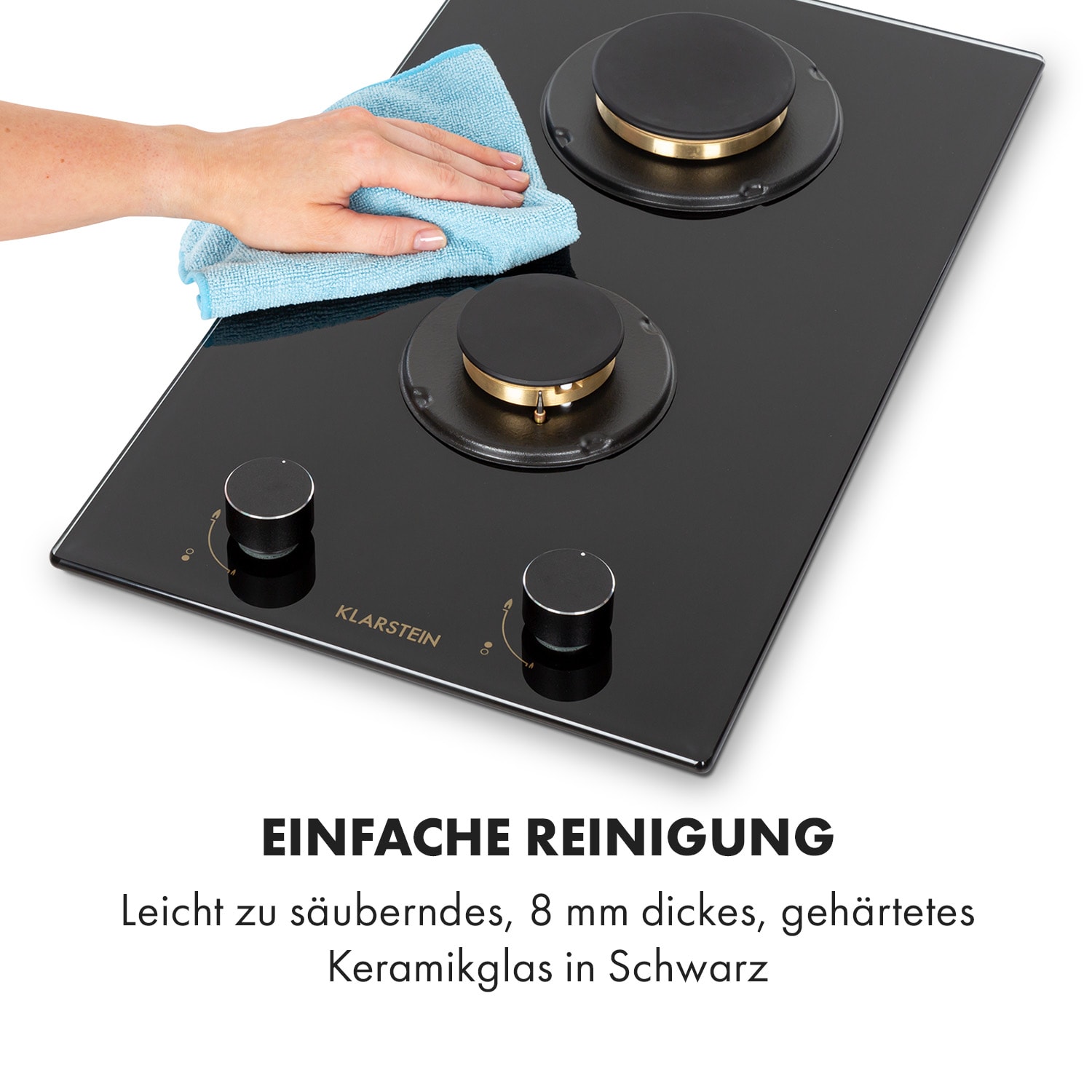 Goldflame Domino Gaskochfeld 2-flammig Messing-Brenner Glaskeramik 30 cm | 2 Brenner | Schwarz