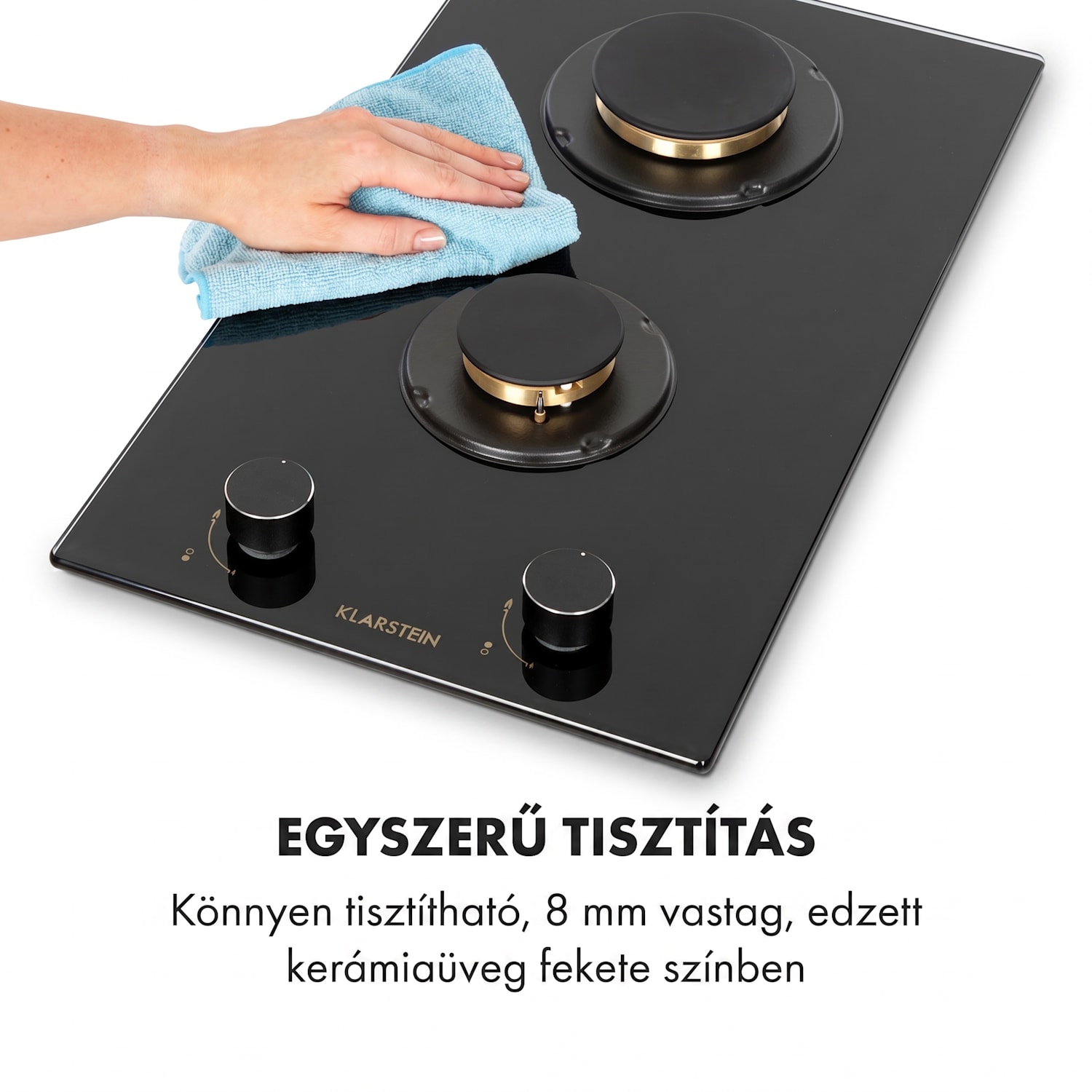 Goldflame Domino, gázfőzőlap, 2 sárgaréz égőfej, üvegkerámia 30 cm | 2 égő | Fekete