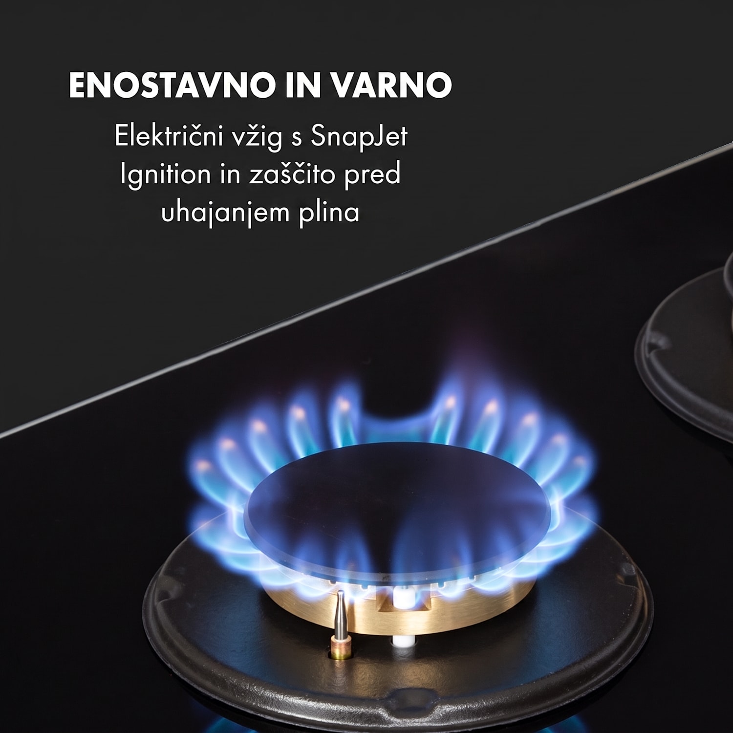 Goldflame Domino, plinska kuhalna plošča, 2 medeninasta gorilnika, steklokeramika 30 cm | 2 gorilnika | Črna