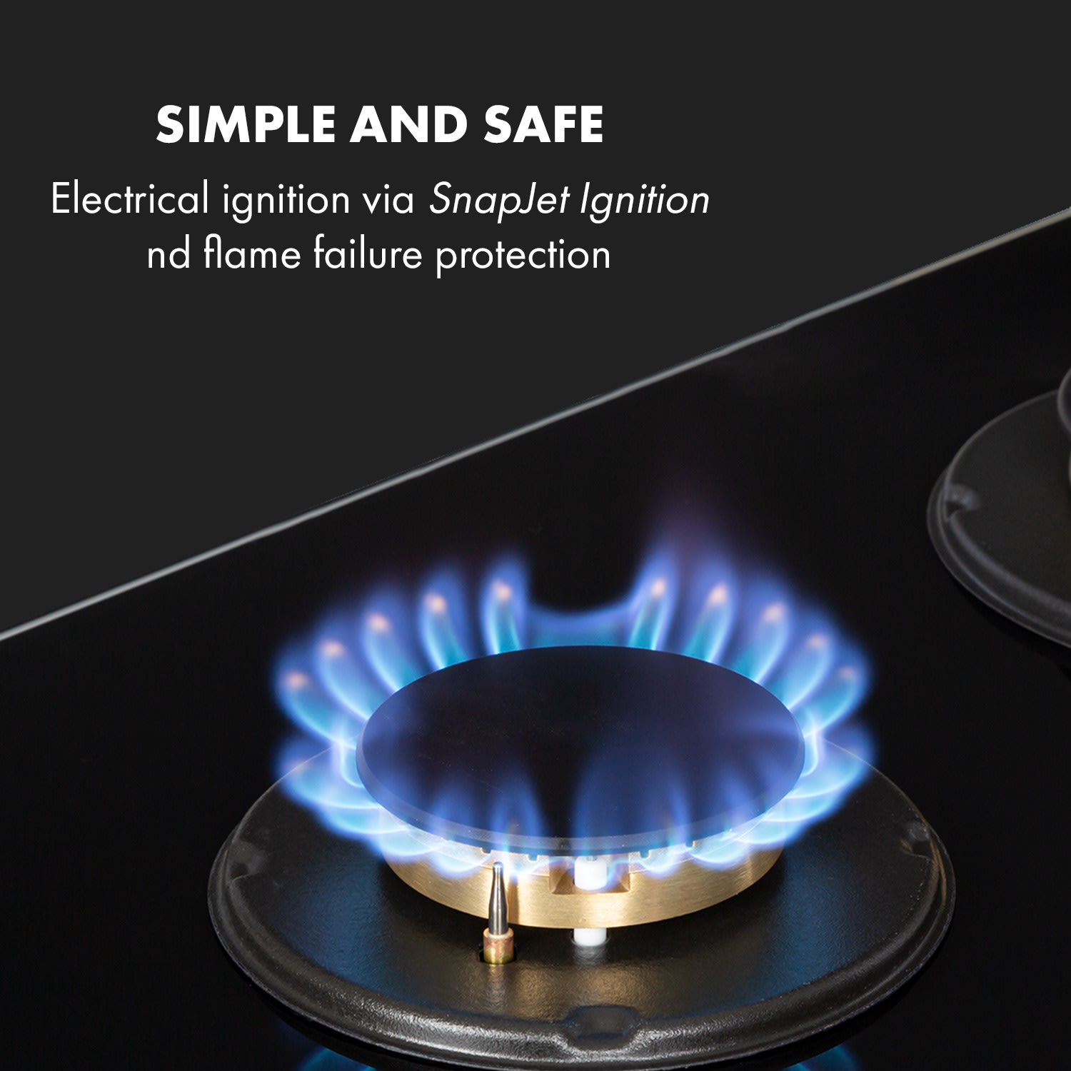 Goldflame Domino Gas Hob 2-Flame Brass Burner Glass Ceramic 30 cm | 2 burners | Black