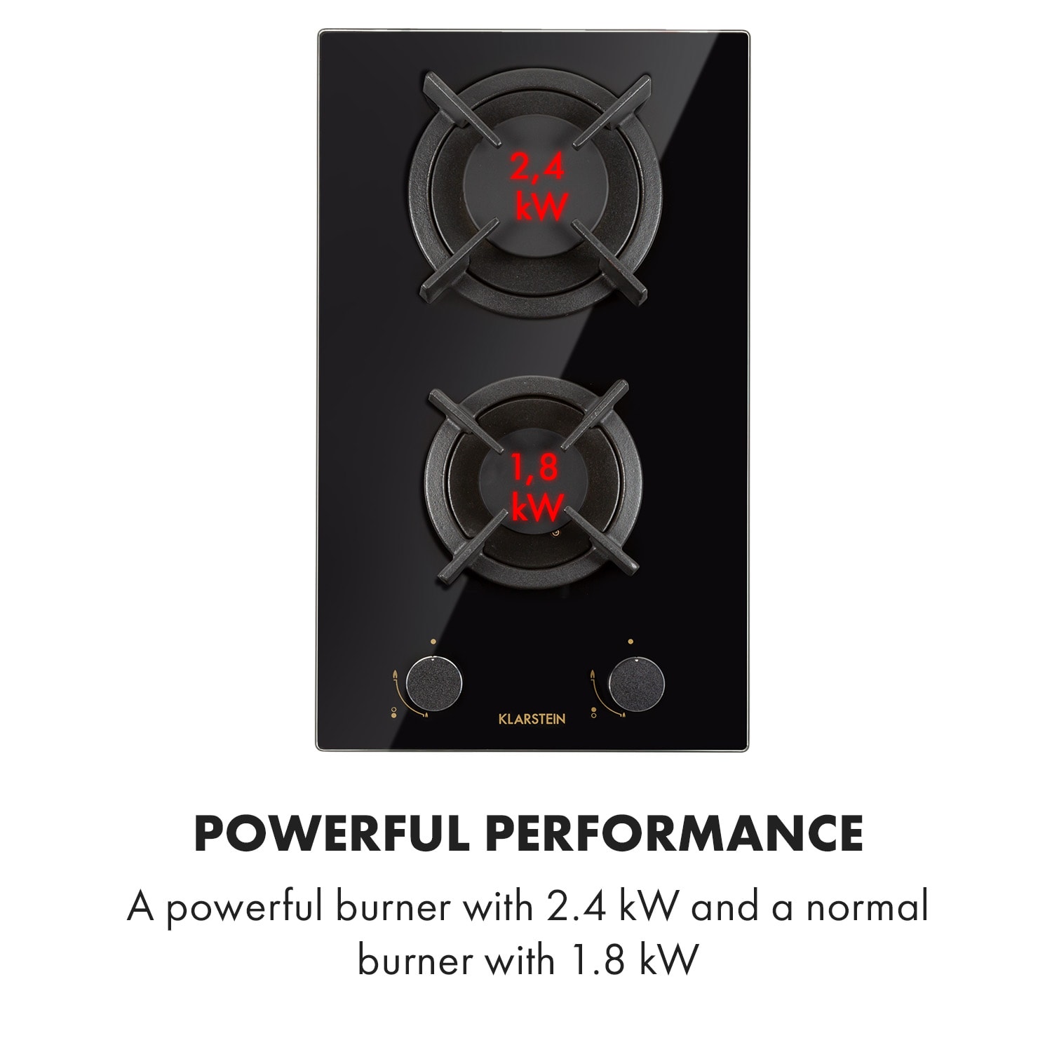 Goldflame Domino Gas Hob 2-Flame Brass Burner Glass Ceramic 30 cm | 2 burners | Black