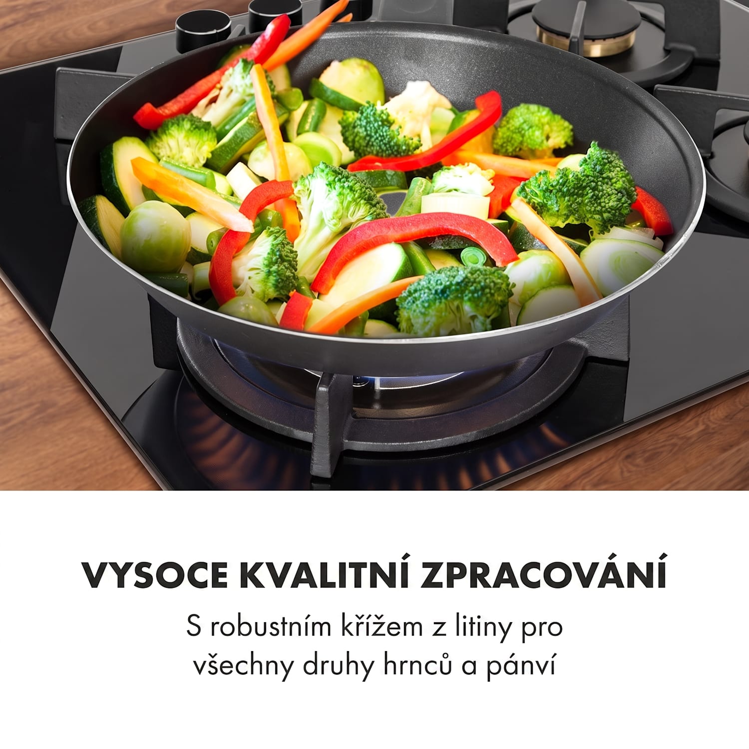 Goldflame 4, plynová varná deska, 4 mosazné hořáky, sklokeramika, černá 60 cm s ovládáním vpředu | 4 hořáky | Černá