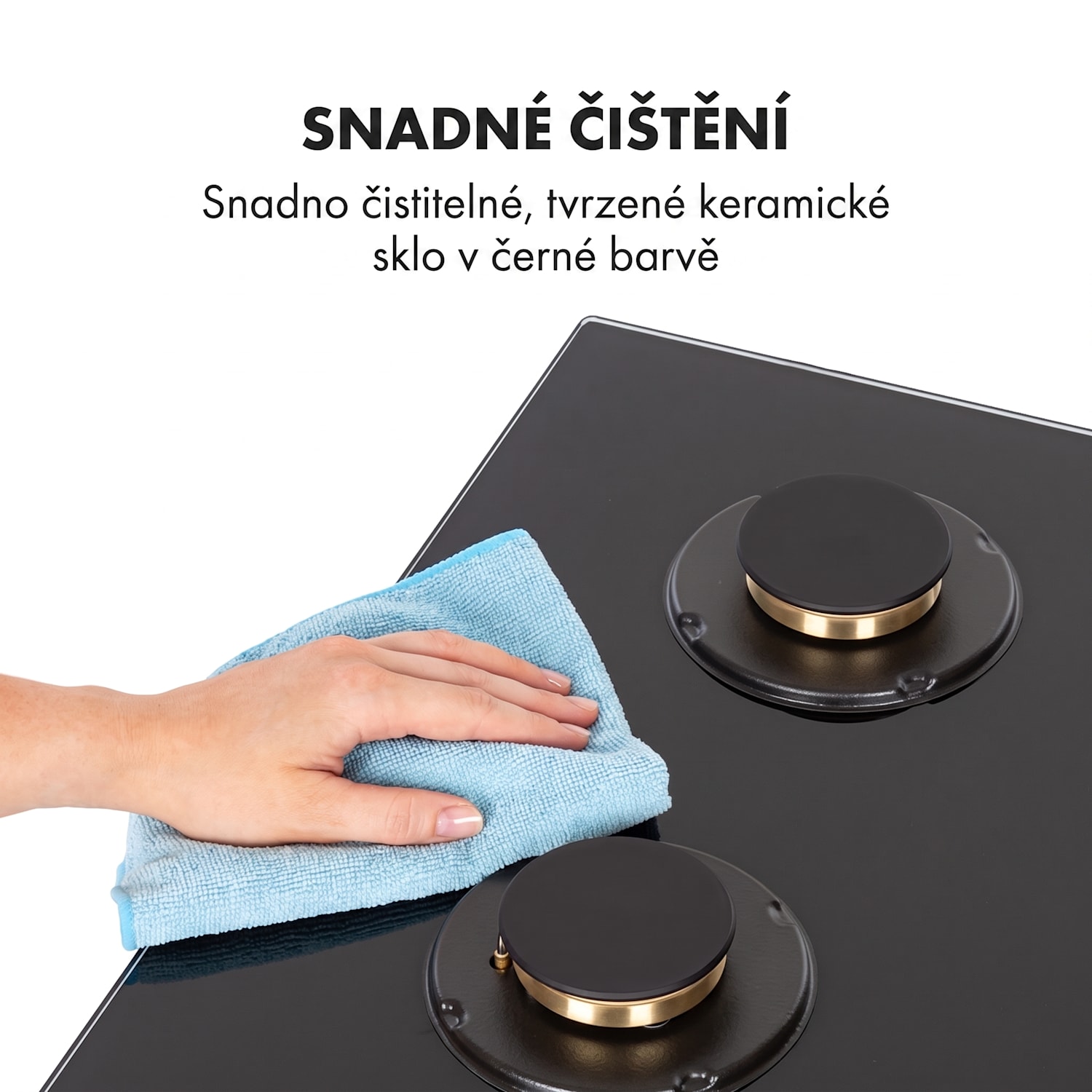 Goldflame 4, plynová varná deska, 4 mosazné hořáky, sklokeramika, černá 60 cm s ovládáním vpředu | 4 hořáky | Černá