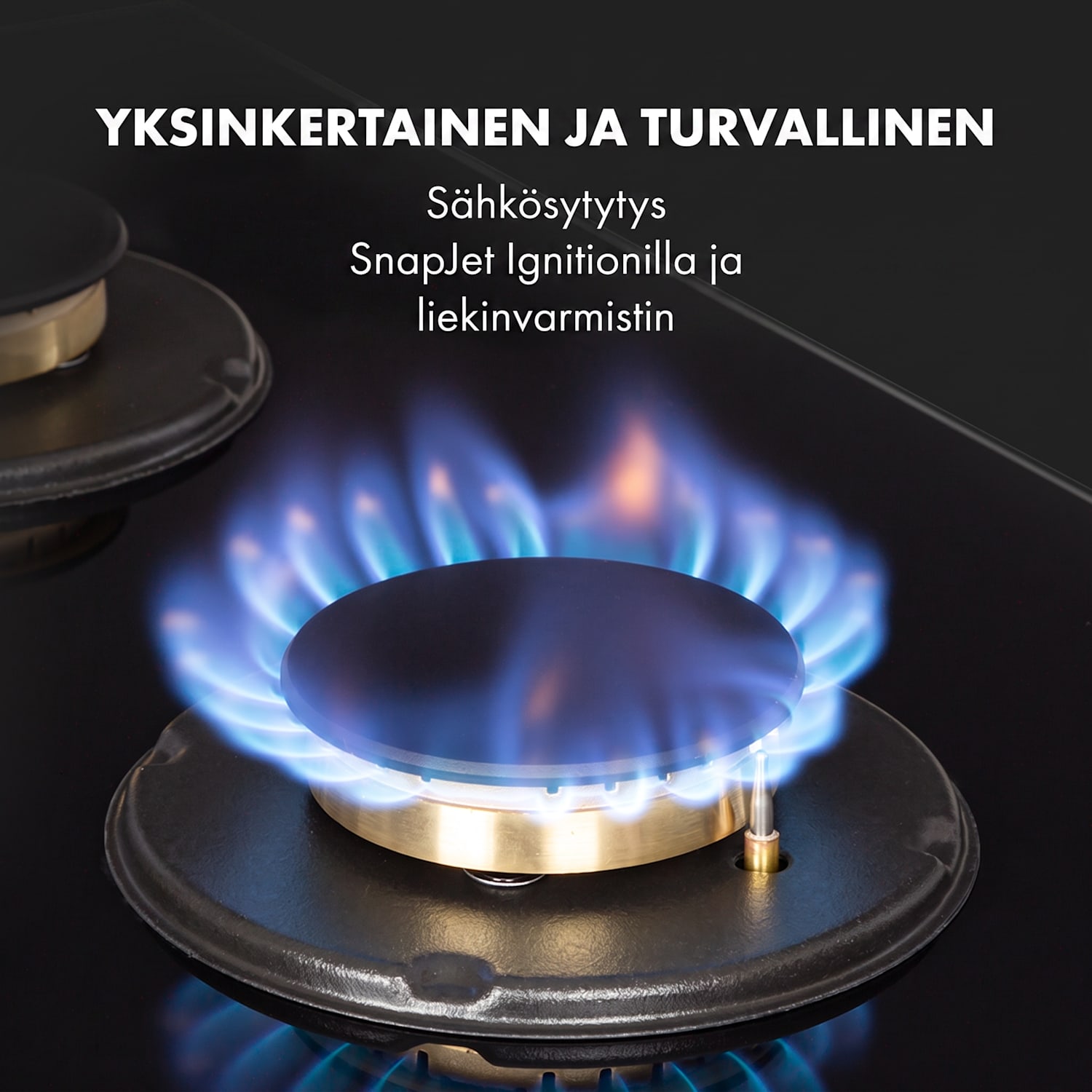 Goldflame 4-kaasuliesi 4-polttimella messinkipolttimet musta lasikeramiikka 60 cm etusäätimillä | 4 poltinta | Musta