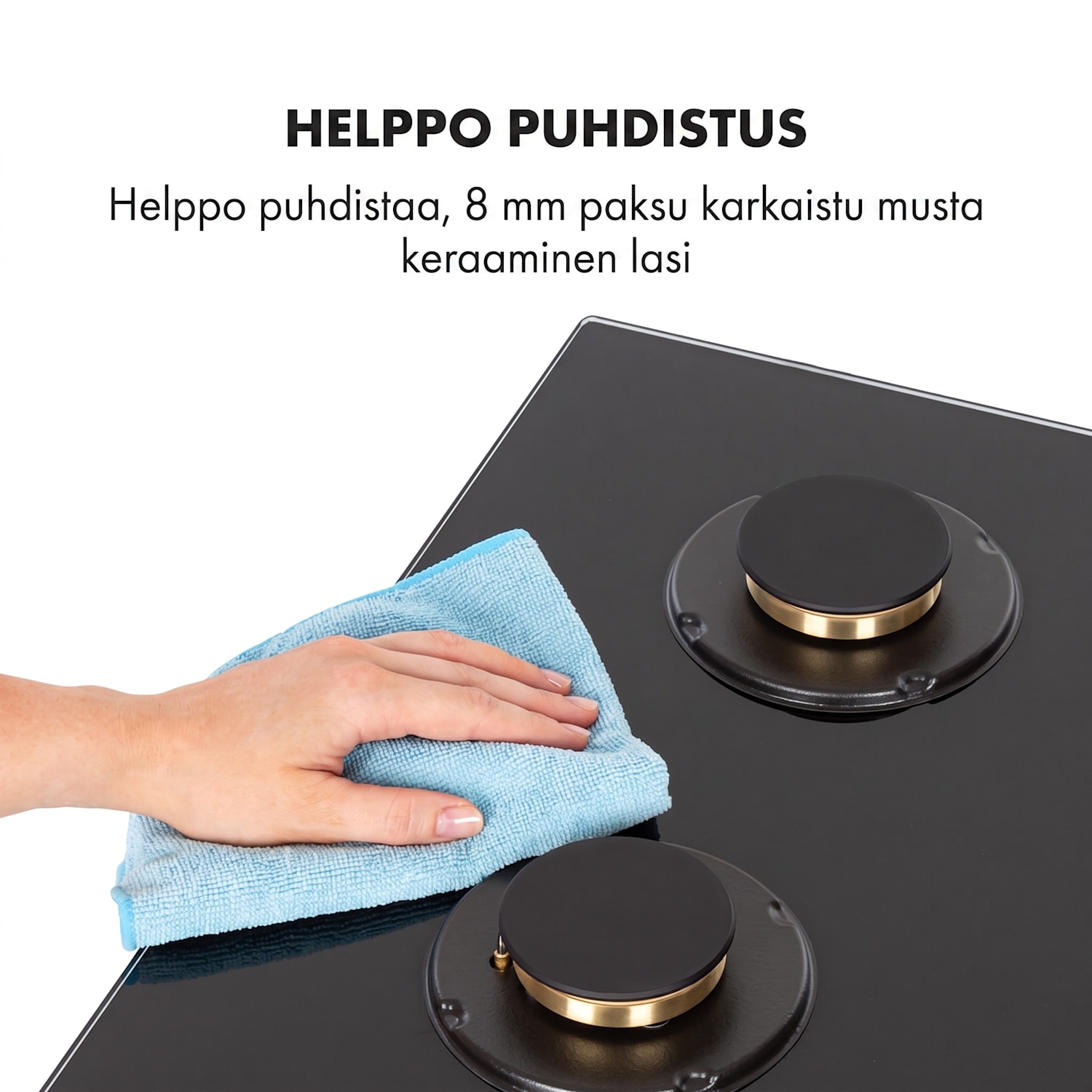 Goldflame 4-kaasuliesi 4-polttimella messinkipolttimet musta lasikeramiikka 60 cm etusäätimillä | 4 poltinta | Musta