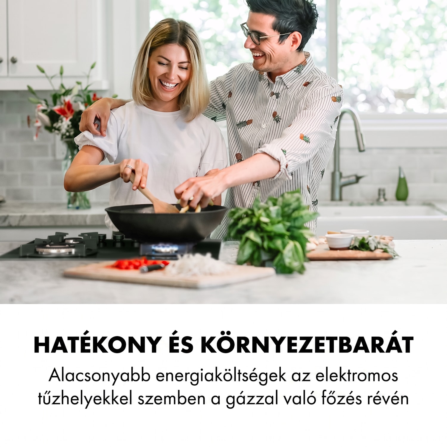 Goldflame 4, gázfőzőlap, 4 sárgaréz égőfej, üvegkerámia 60 cm előlapi vezérléssel | 4 égő | Fekete
