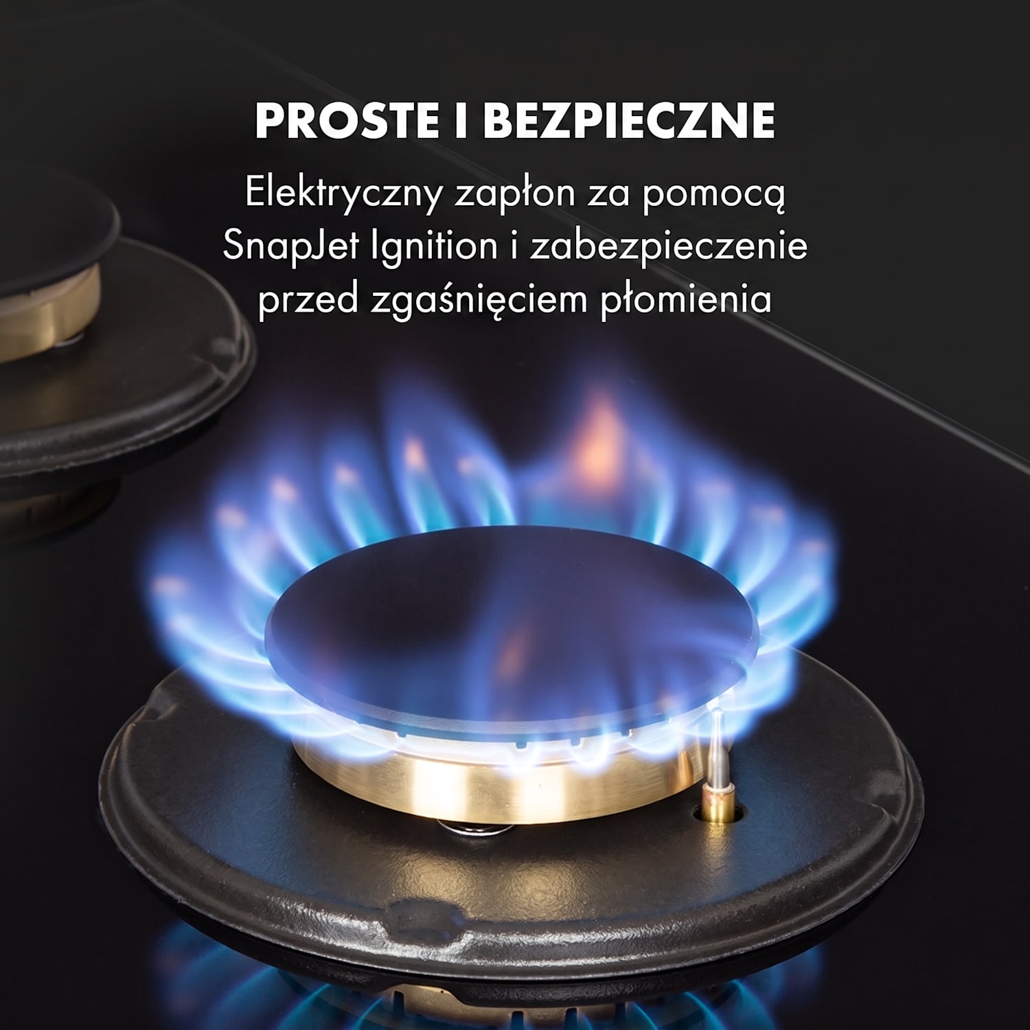 Goldflame 4, płyta gazowa, 4 palniki z mosiądzu, szkło ceramiczne 60 cm ze sterowaniem z przodu | 4 palniki | Czarny