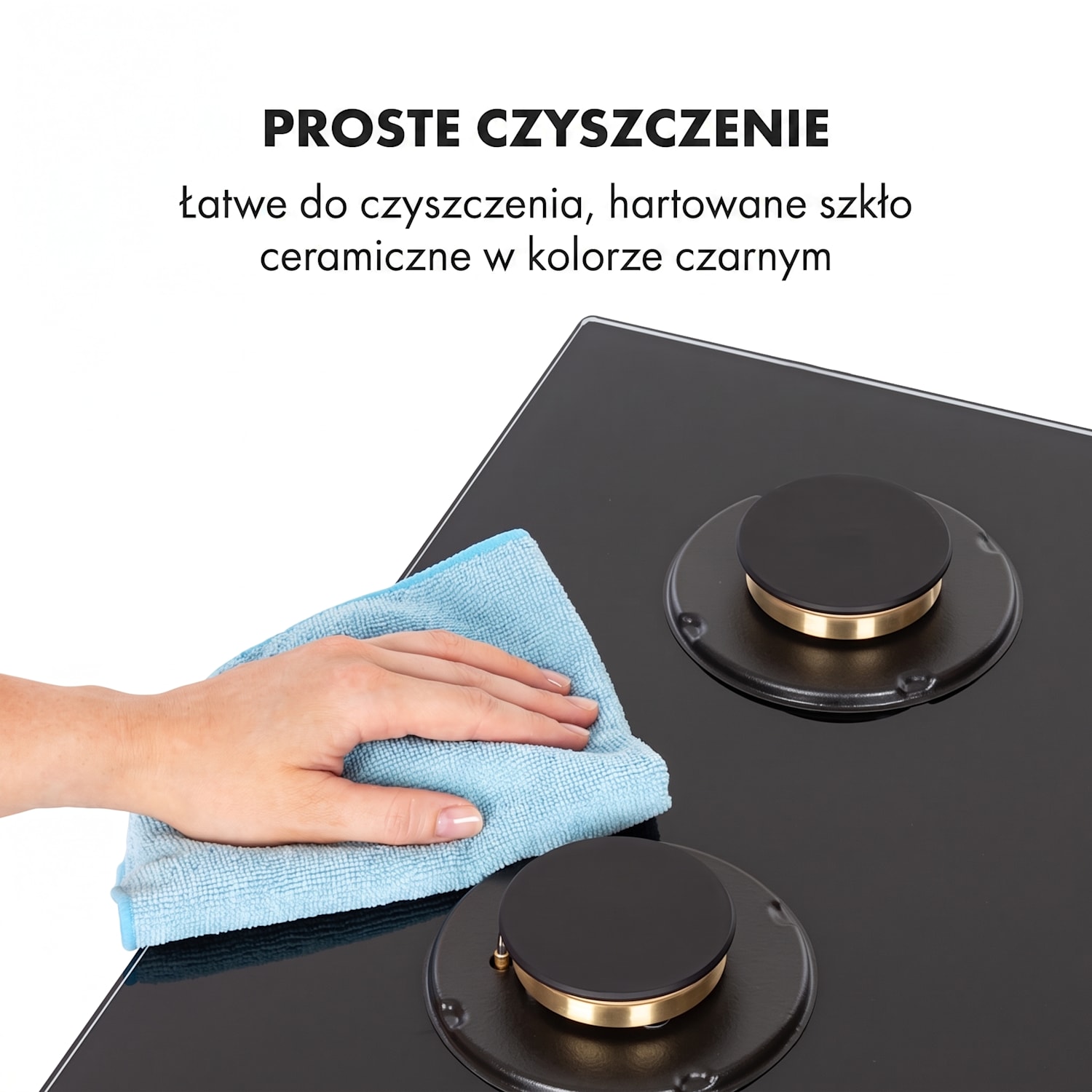 Goldflame 4, płyta gazowa, 4 palniki z mosiądzu, szkło ceramiczne 60 cm ze sterowaniem z przodu | 4 palniki | Czarny