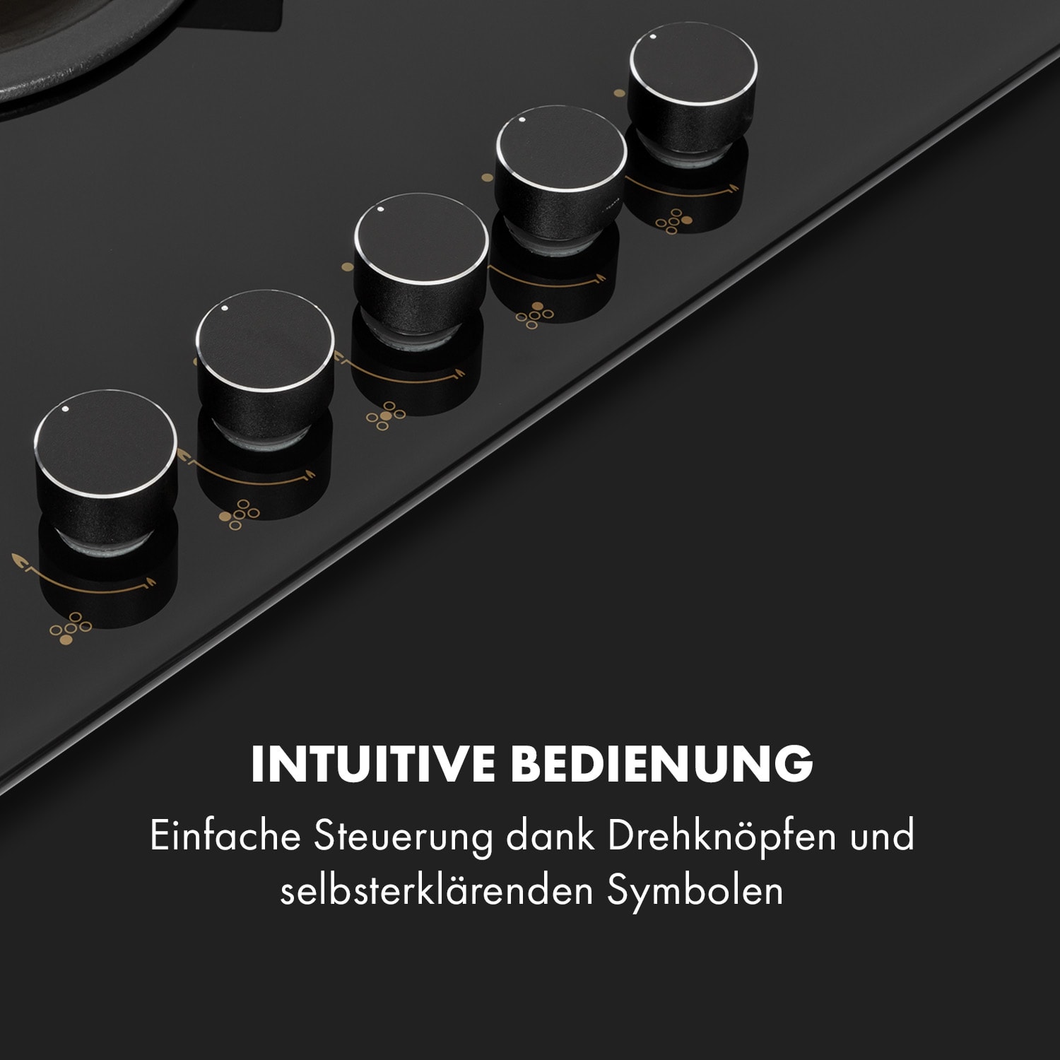 Goldflame 5 Gaskochfeld 5-flammig Messing-Brenner Glaskeramik schwarz 70 cm | 5 Brenner | Schwarz