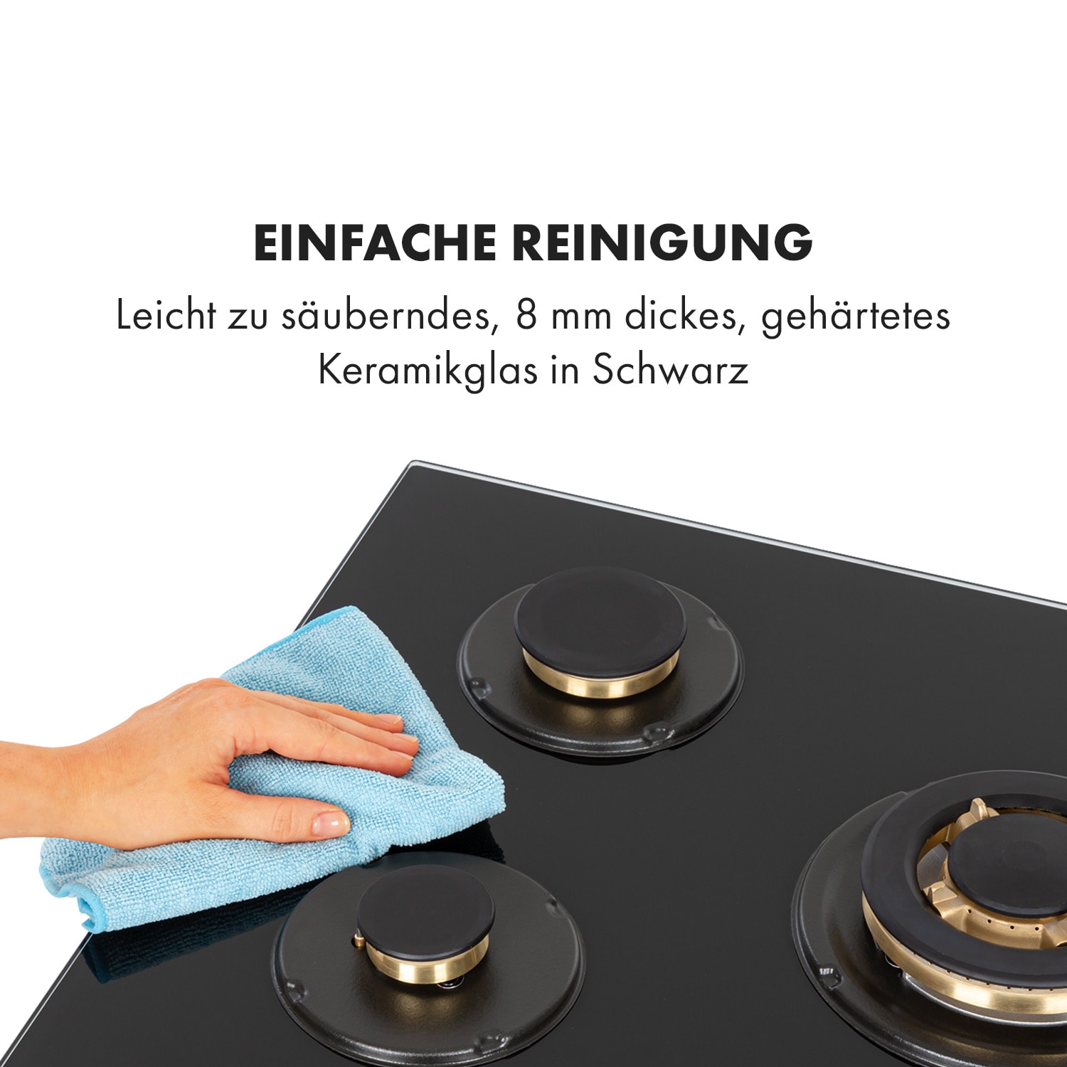 Goldflame 5 Gaskochfeld 5-flammig Messing-Brenner Glaskeramik schwarz 70 cm | 5 Brenner | Schwarz