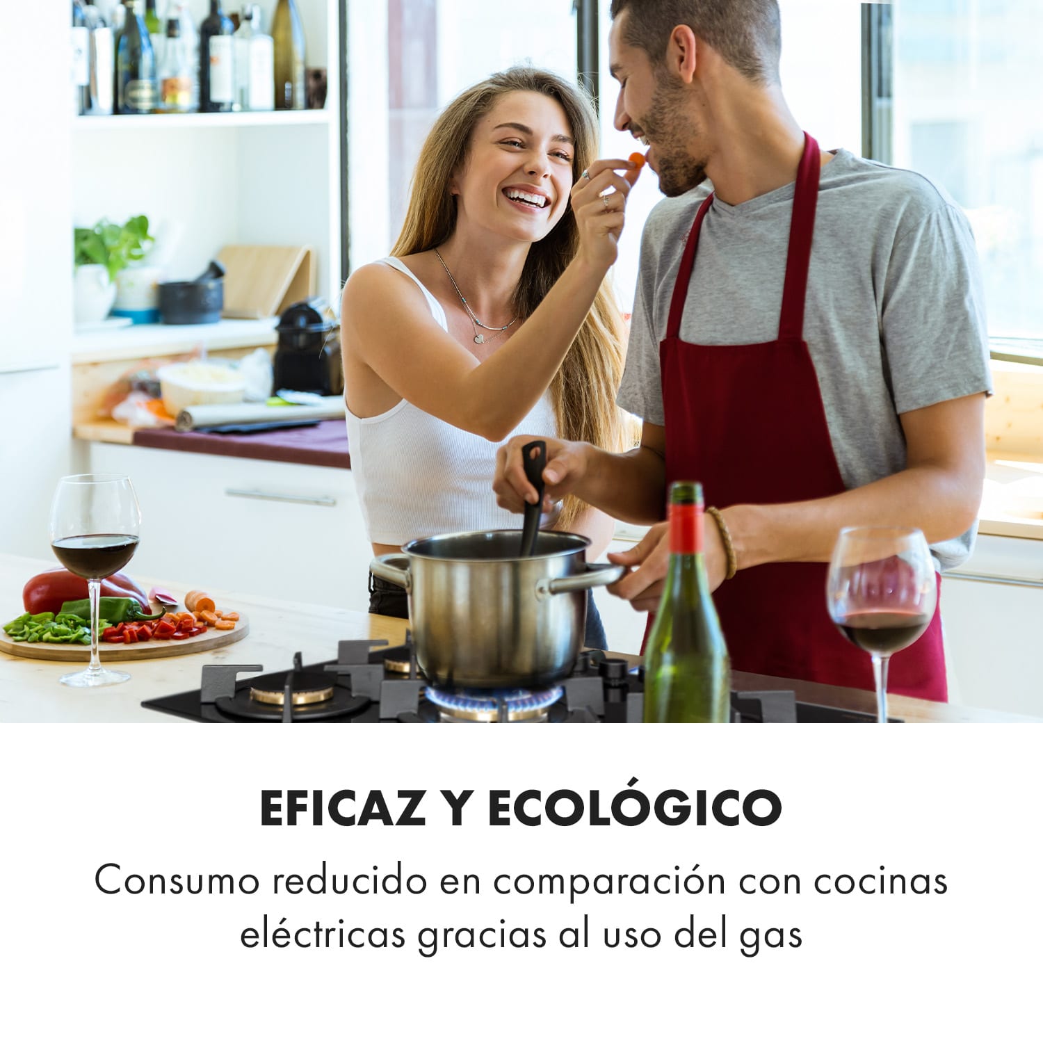 Goldflame 5 Cocina a gas con 5 fogones de latón y vitrocerámica de color negro 70 cm | 5 fogones | Negro