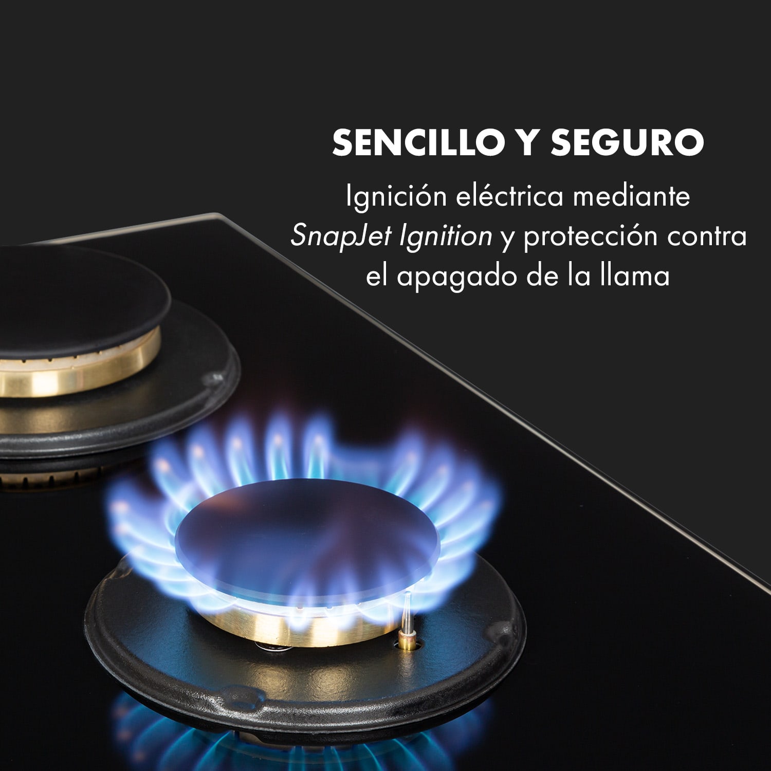 Goldflame 5 Cocina a gas con 5 fogones de latón y vitrocerámica de color negro 