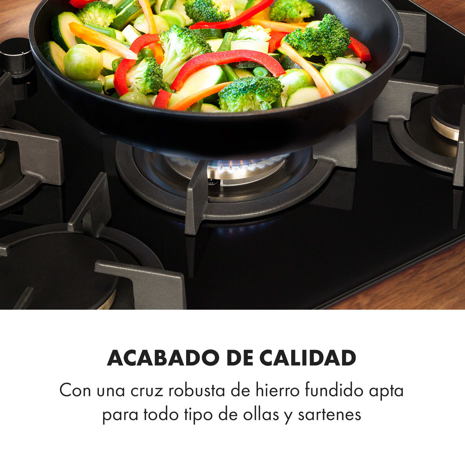 Goldflame 5 Cocina a gas con 5 fogones de latón y vitrocerámica de color negro 