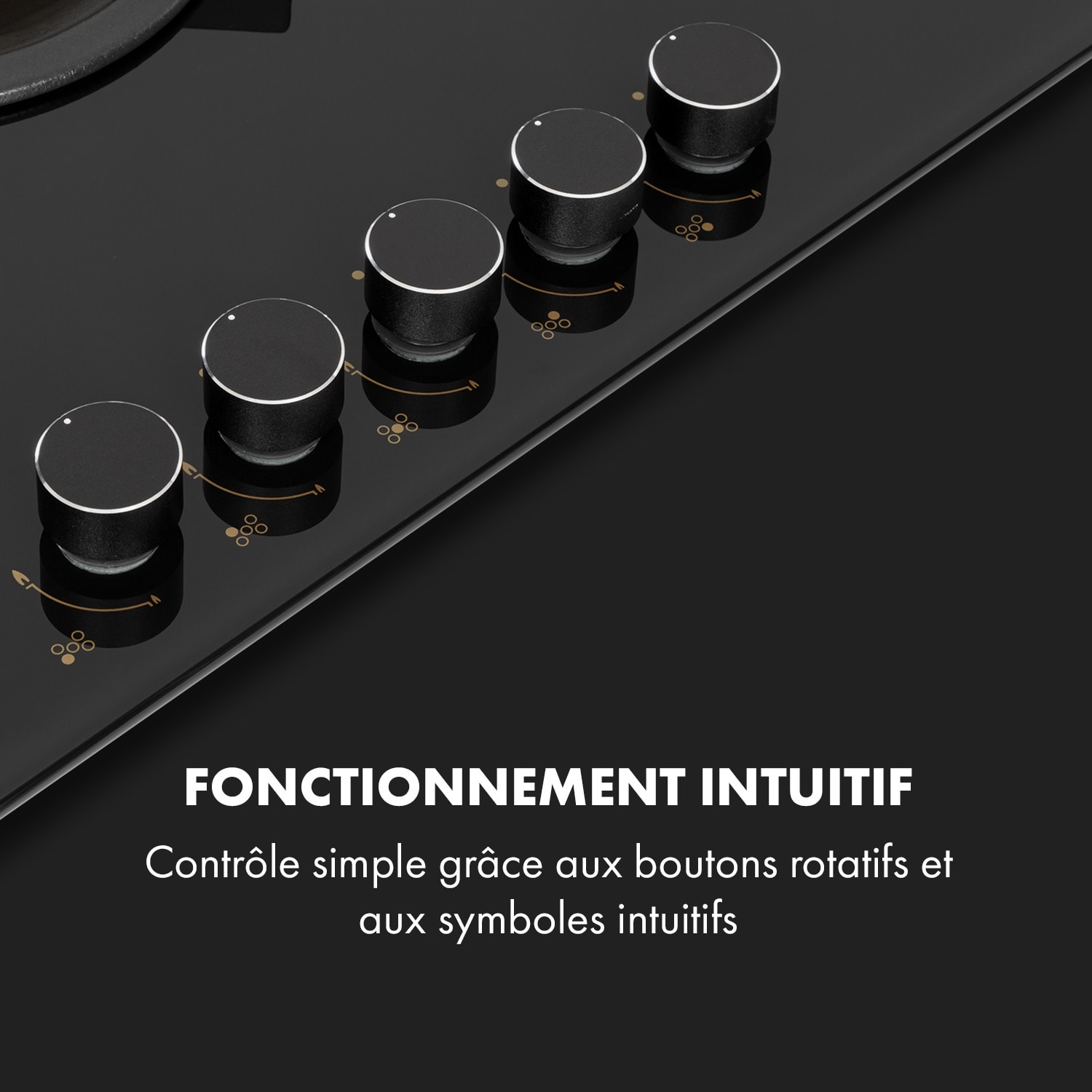 Goldflame 5 Table de cuisson gaz 5 brûleurs en laiton  vitrocéramique 70 cm | 5 brûleurs | Noir