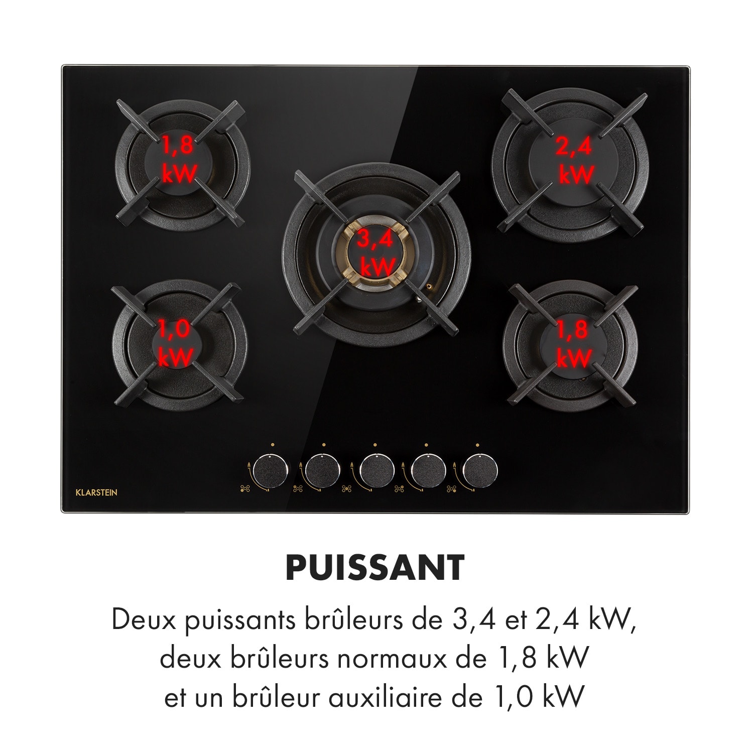 Goldflame 5 gaskookplaat 5-pits messing-brander keramisch glas zwart 