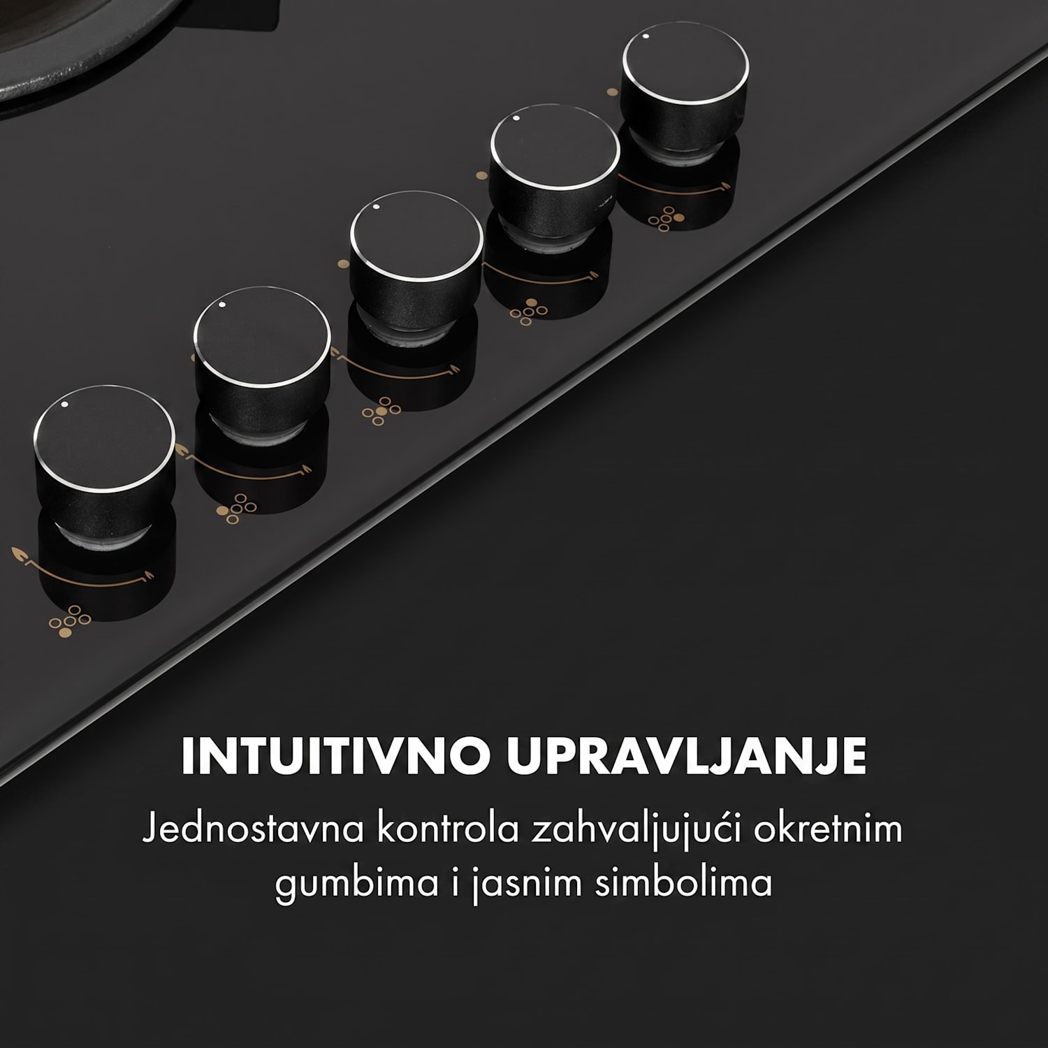 Goldflame 5, plinska ploča za kuhanje, 5 mjedenih plamenika, staklokeramika, crna 70 cm | 5 plamenika | Crna