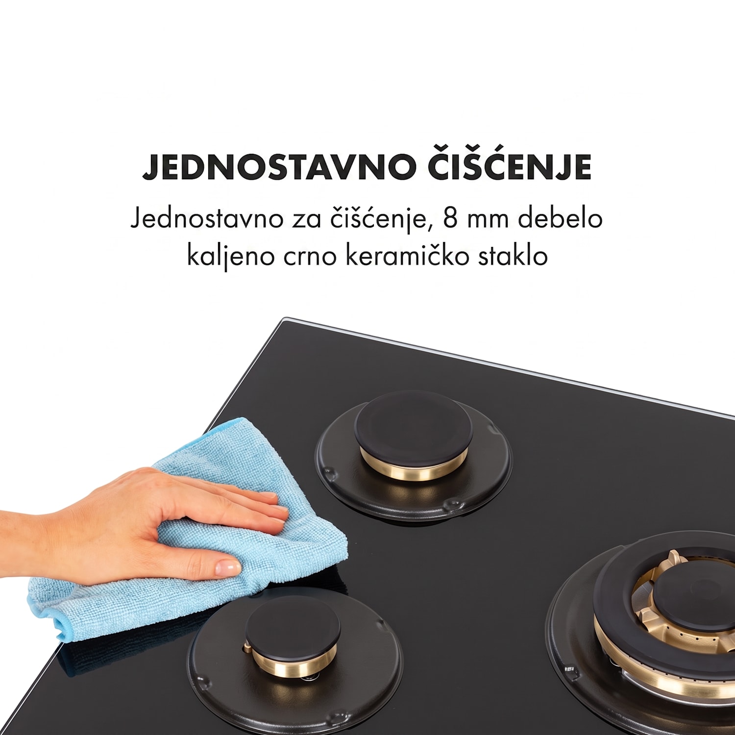 Goldflame 5, plinska ploča za kuhanje, 5 mjedenih plamenika, staklokeramika, crna 70 cm | 5 plamenika | Crna