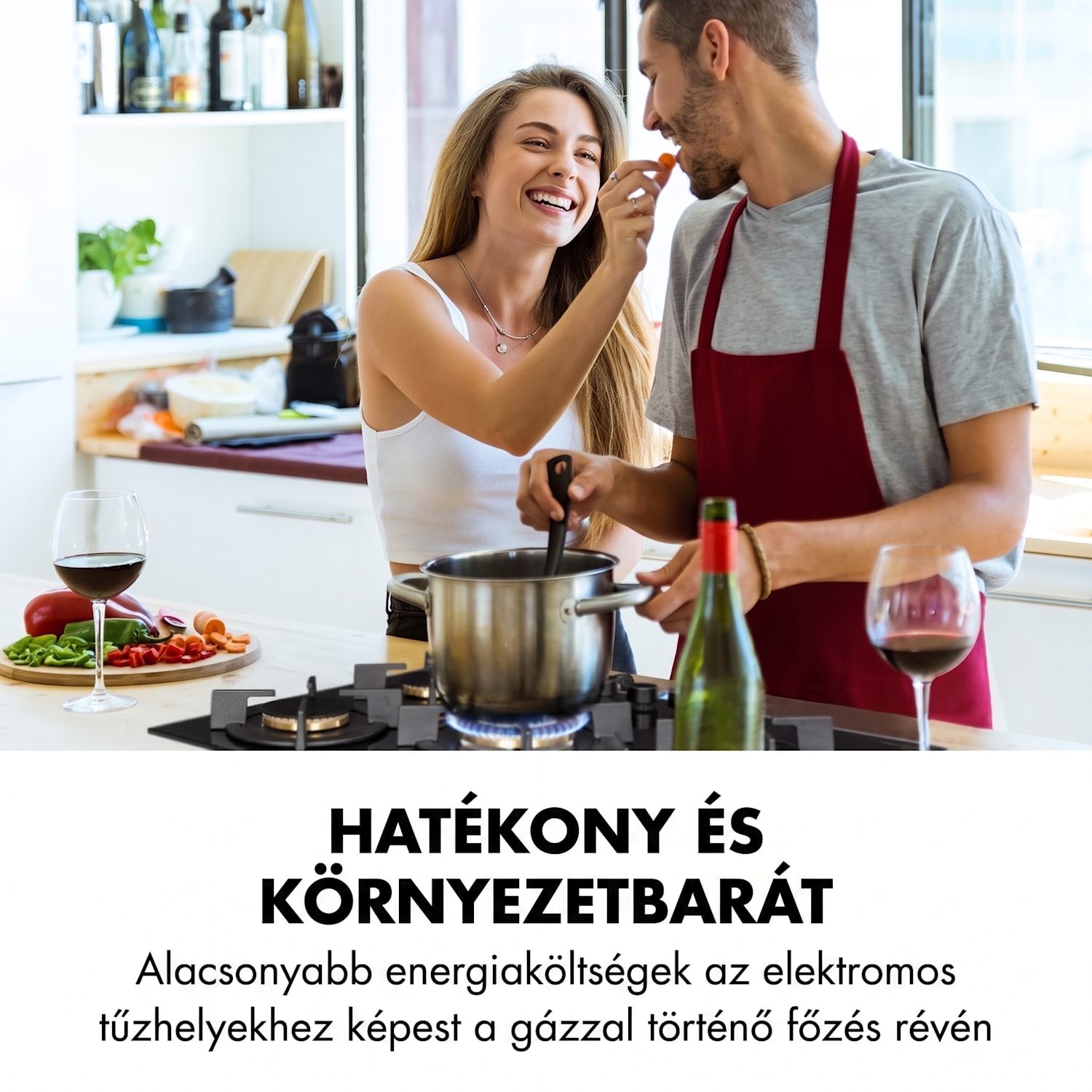 Goldflame 5, gáz főzőlap, 5 sárgaréz égőfej, üvegkerámia 70 cm | 5 égő | Fekete