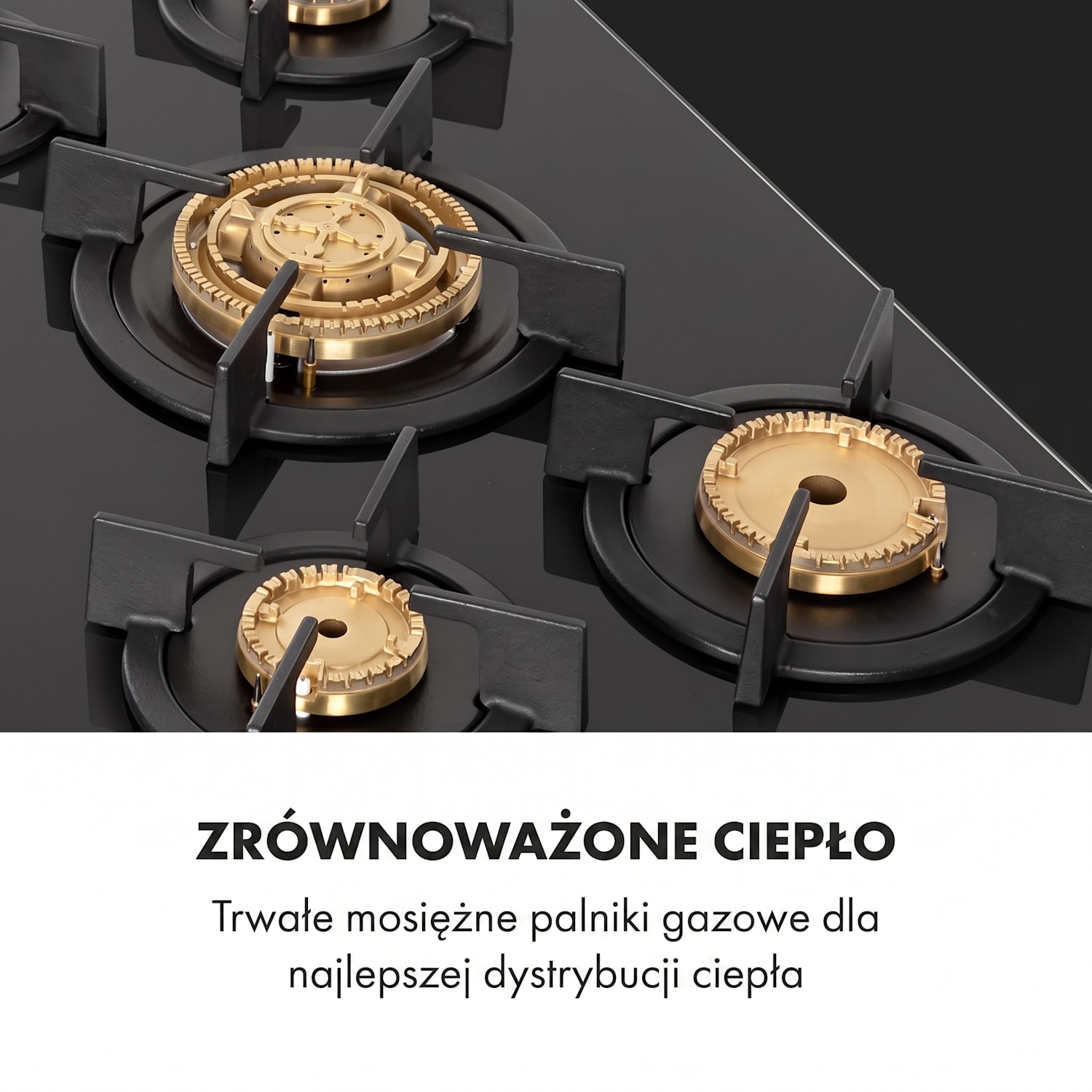 Goldflame 5, płyta gazowa, 5 palników z mosiądzu, szkło ceramiczne 70 cm | 5 palniki | Czarny