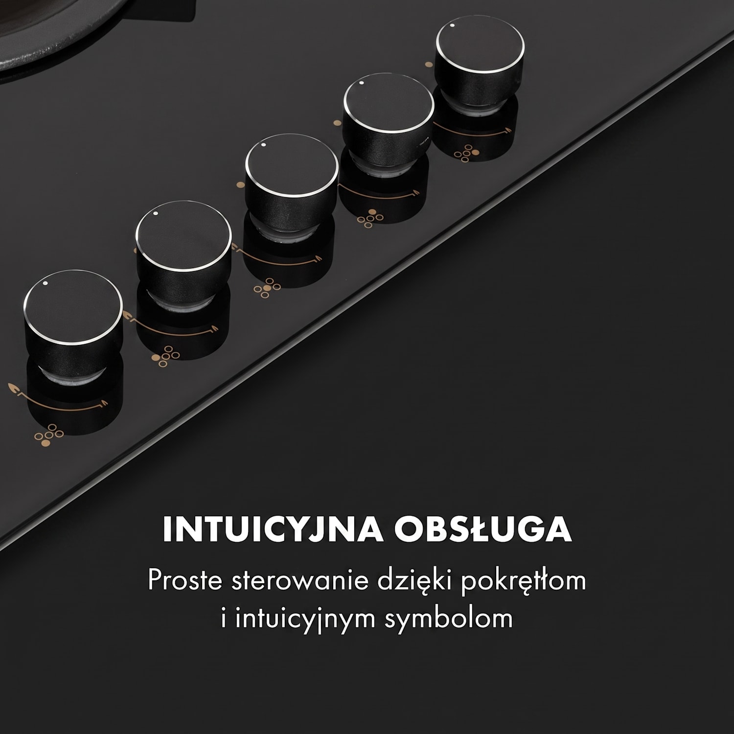 Goldflame 5, płyta gazowa, 5 palników z mosiądzu, szkło ceramiczne 70 cm | 5 palniki | Czarny