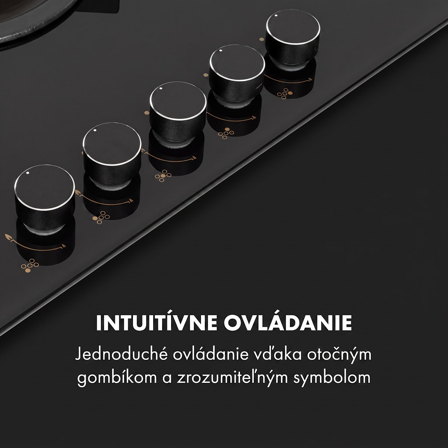 Goldflame 5, plynová varná doska, 5 mosadzné horáky, sklokeramika 70 cm | 5 horákov | Čierna
