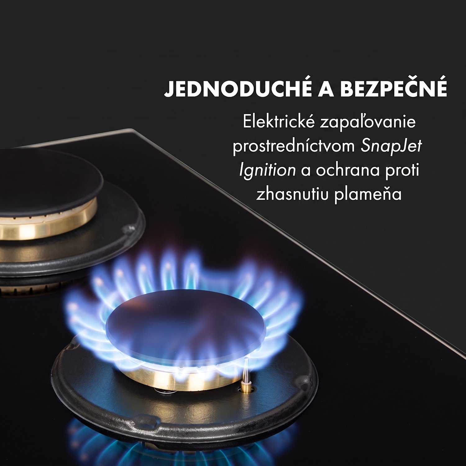 Goldflame 5, plynová varná doska, 5 mosadzné horáky, sklokeramika 70 cm | 5 horákov | Čierna