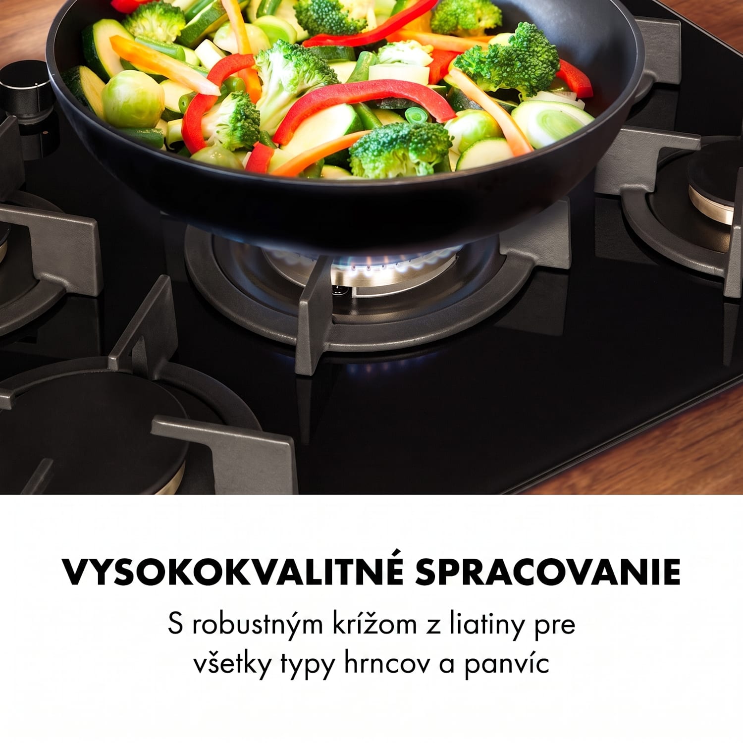 Goldflame 5, plynová varná doska, 5 mosadzné horáky, sklokeramika 70 cm | 5 horákov | Čierna