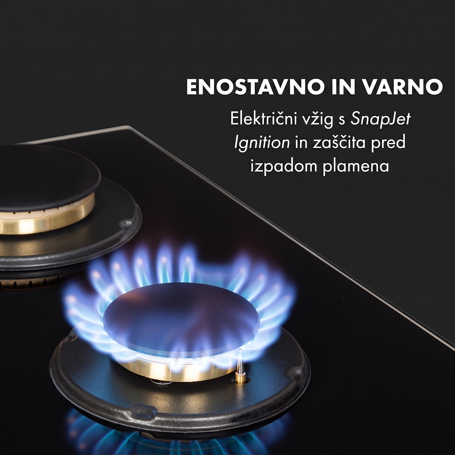 Goldflame 5, plinska kuhalna plošča, 5 medeninastih gorilnikov, steklokeramika, črna 70 cm | 5 gorilnikov | Črna