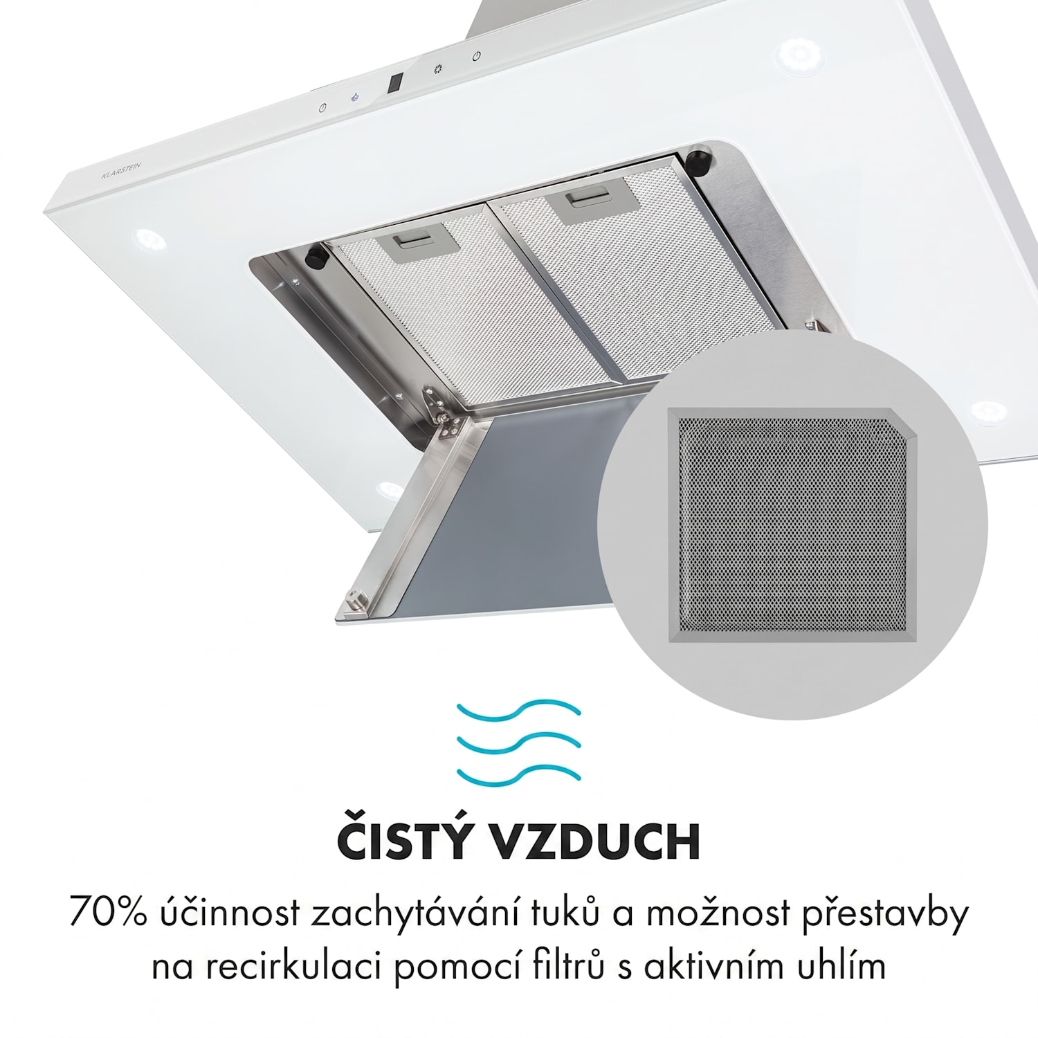 Valeria, digestoř, 90 cm, ostrůvková, 642 m³/h, dotykový panel, LED, sklo, nerezová ocel, bílá Bílá