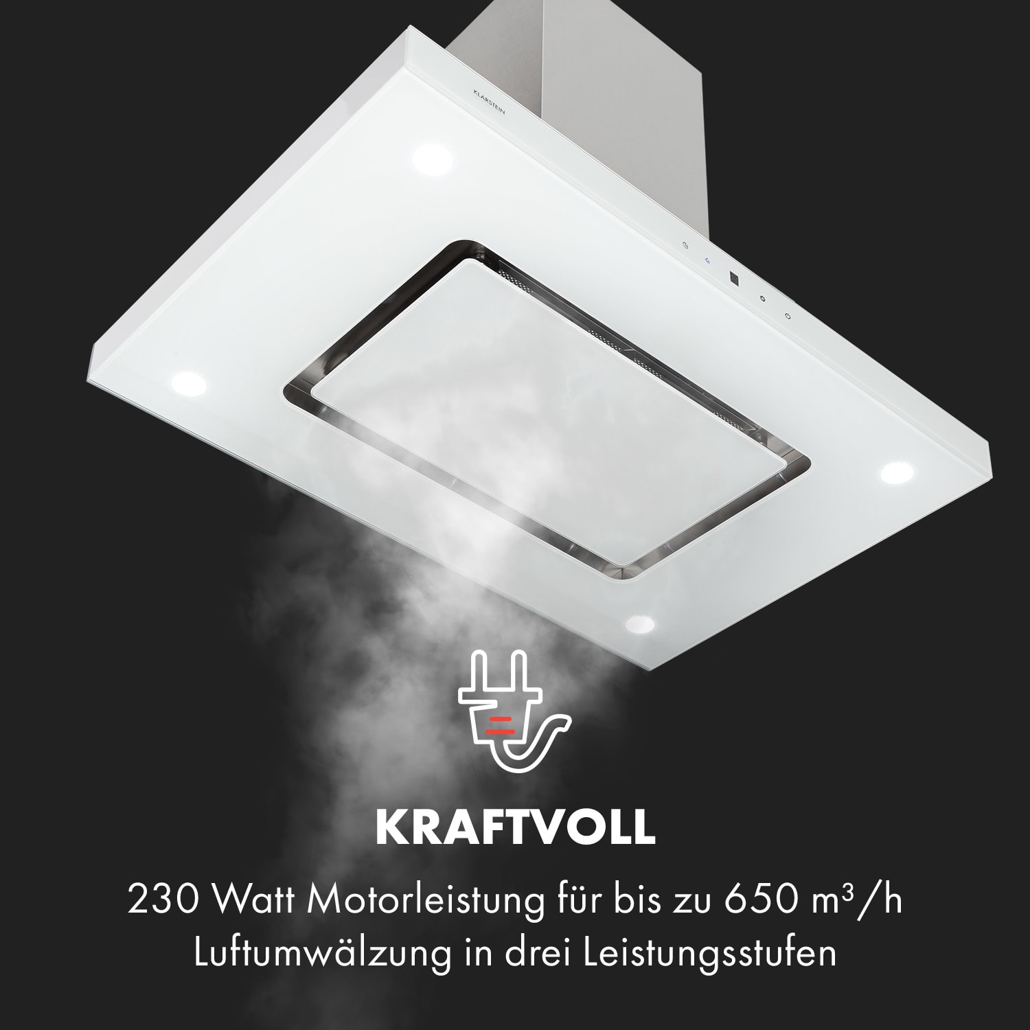 Valeria Inselhaube 90cm 650m³/h Touch EEC A LED Glas Edelstahl Weiß