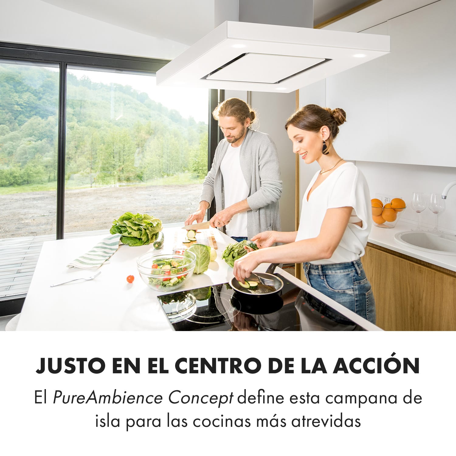 Valeria Campana extractora de isla 90cm 650m³/h Táctil EEC A Led Cristal Acero inoxidable Blanca Blanco