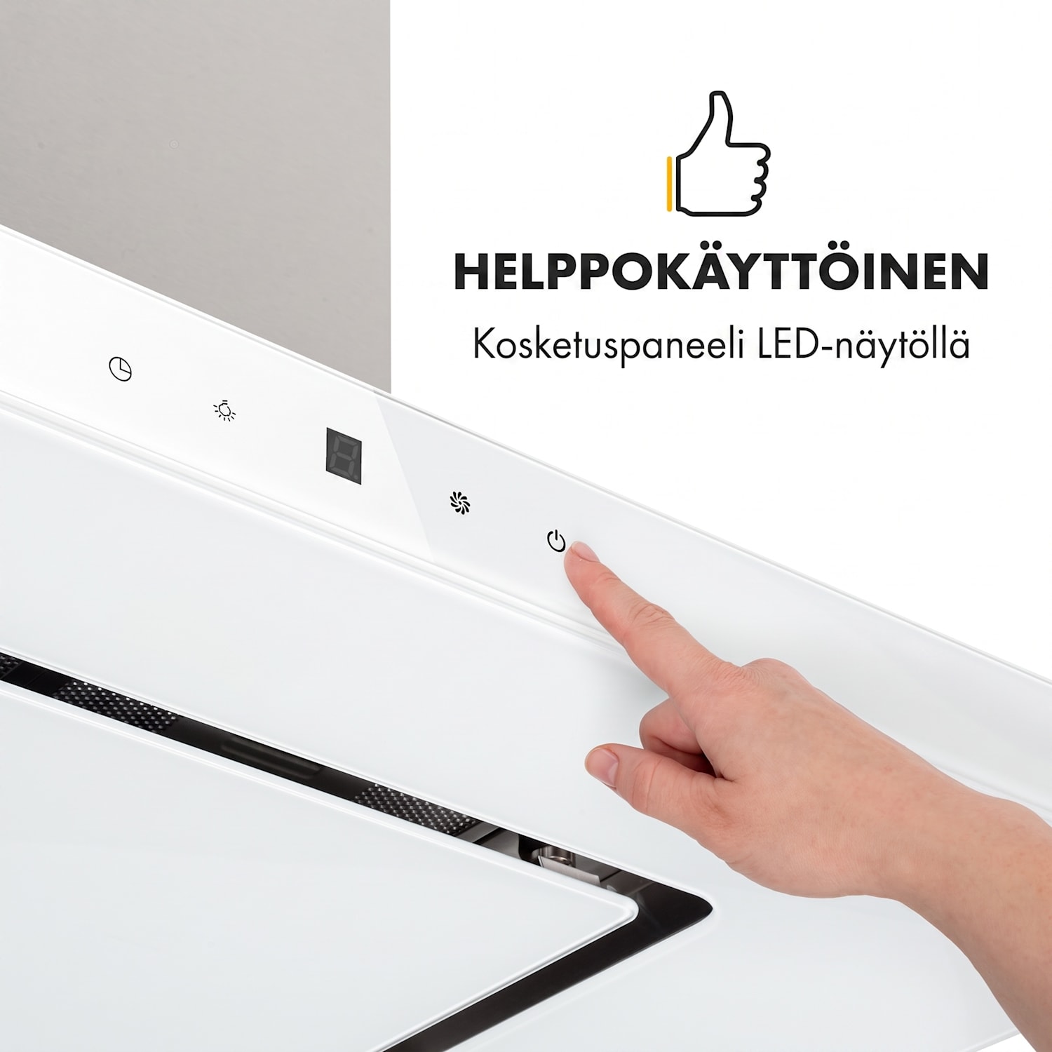 Valeria, saarekeliesituuletin, 90 cm, 642 m³/h, energialuokka A, LED, lasi, ruostumaton teräs, valkoinen Valkoinen