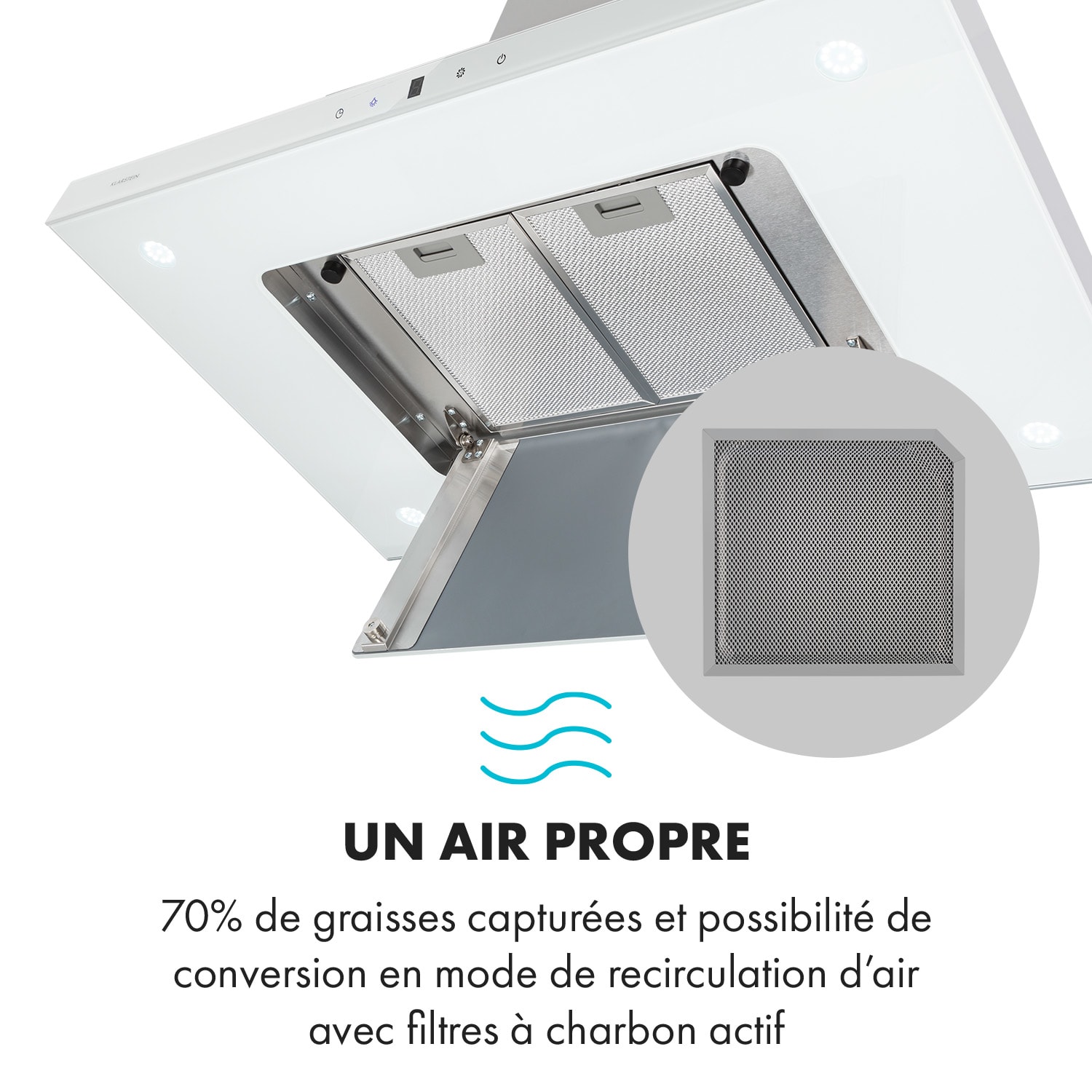 Valeria eilandkap 90cm 650m³/h Touch EEC A LED glas rvs wit Wit