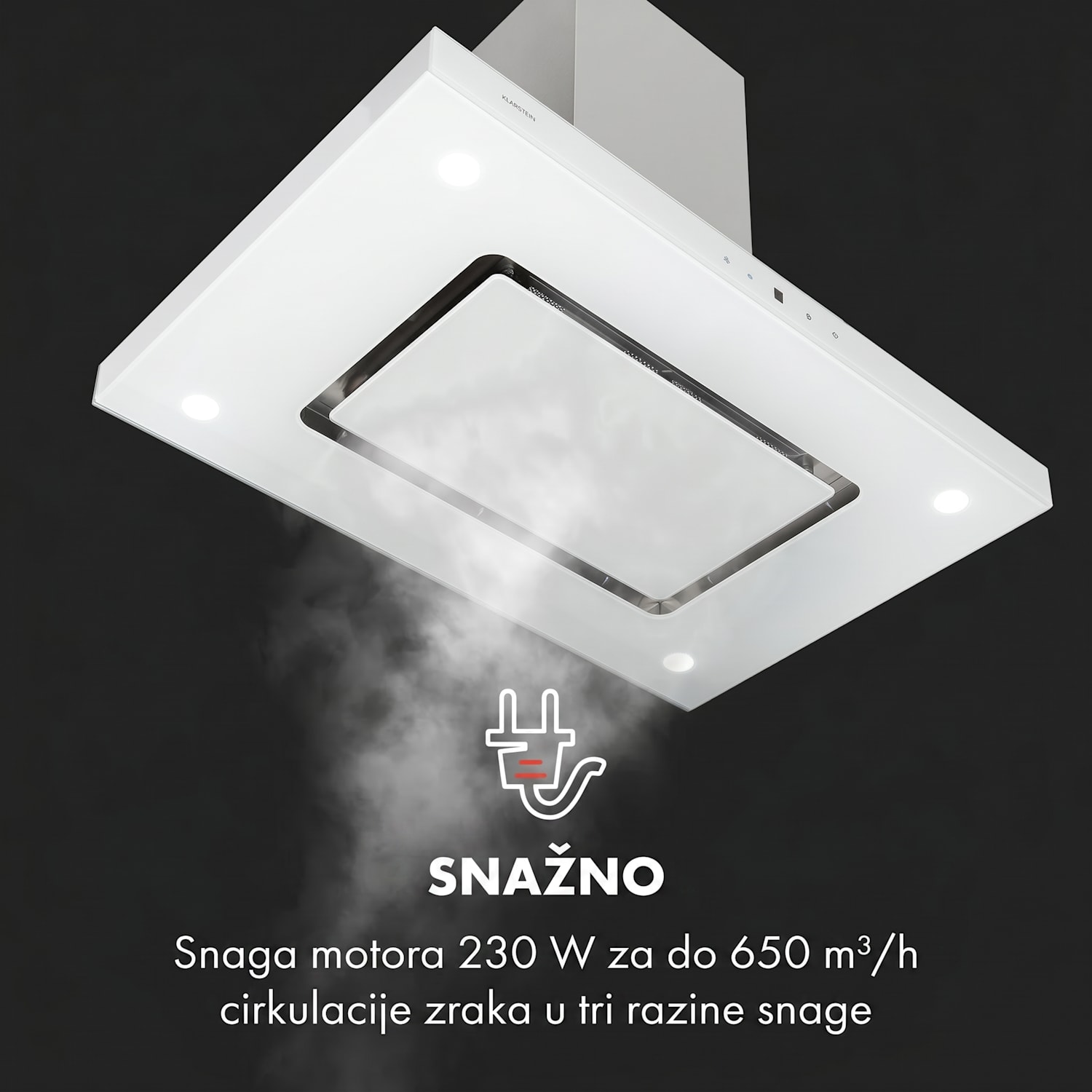 Valeria, otočna napa, 90 cm, 642 m³ / h, dodir, energetski razred A, LED, staklo, nehrđajući čelik, bijela Bijela