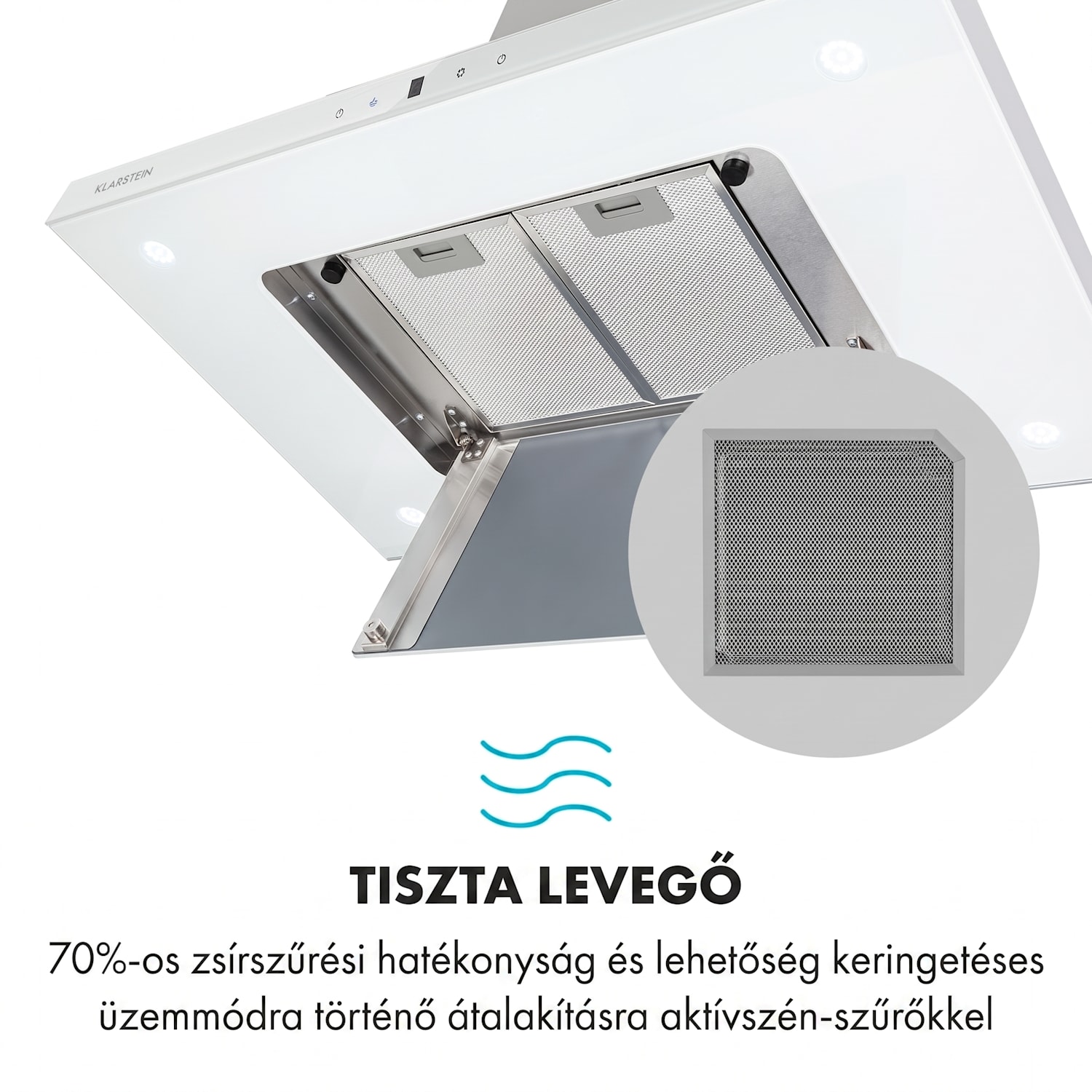 Valeria, sziget páraelszívó, 90 cm, 650 m³/ó elszívó teljesítmény, érintőképernyős, LED Fehér