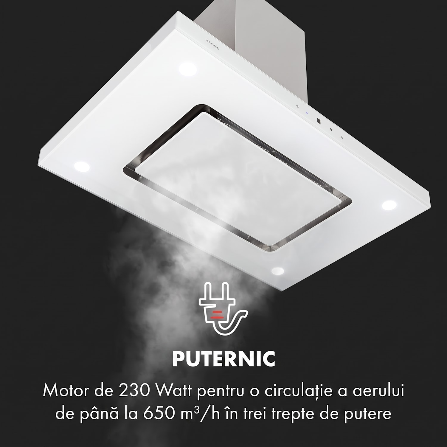 Valeria, hotă, 90 cm, 642 m³ / h, touch, clasa energetică A, LED, sticlă, oțel inoxidabil, albă Alb