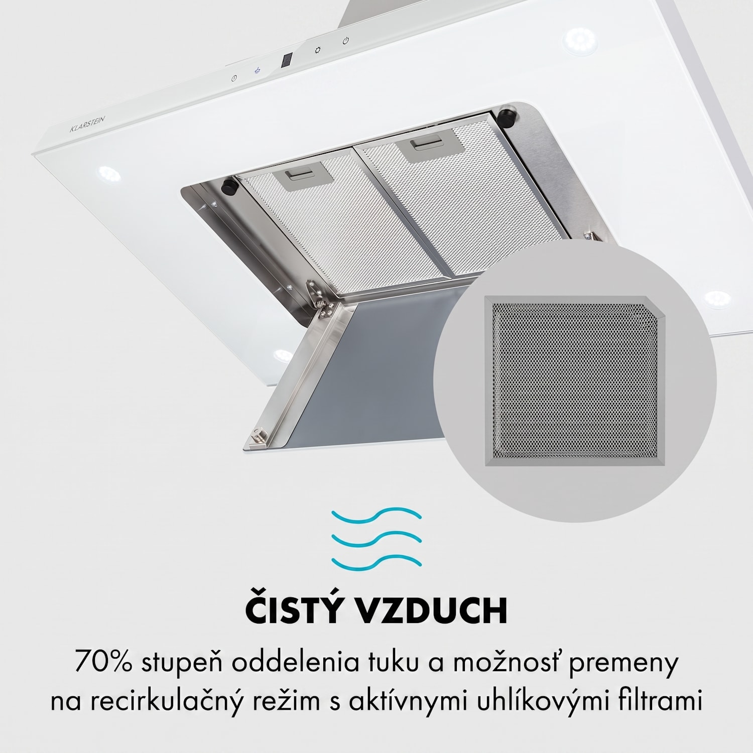 Valeria, digestor, 90 cm, ostrovčekový, 650 m³/h, dotykový panel, LED, sklo, nehrdzavejúca oceľ, biely Biela