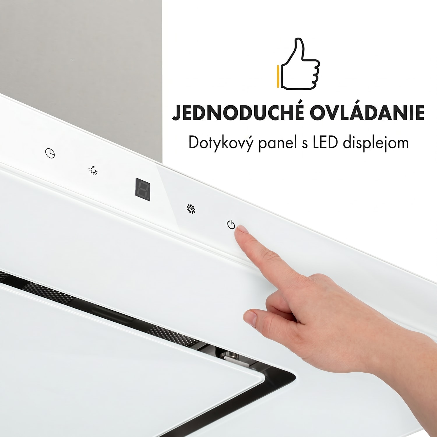 Valeria, digestor, 90 cm, ostrovčekový, 650 m³/h, dotykový panel, LED, sklo, nehrdzavejúca oceľ, biely Biela