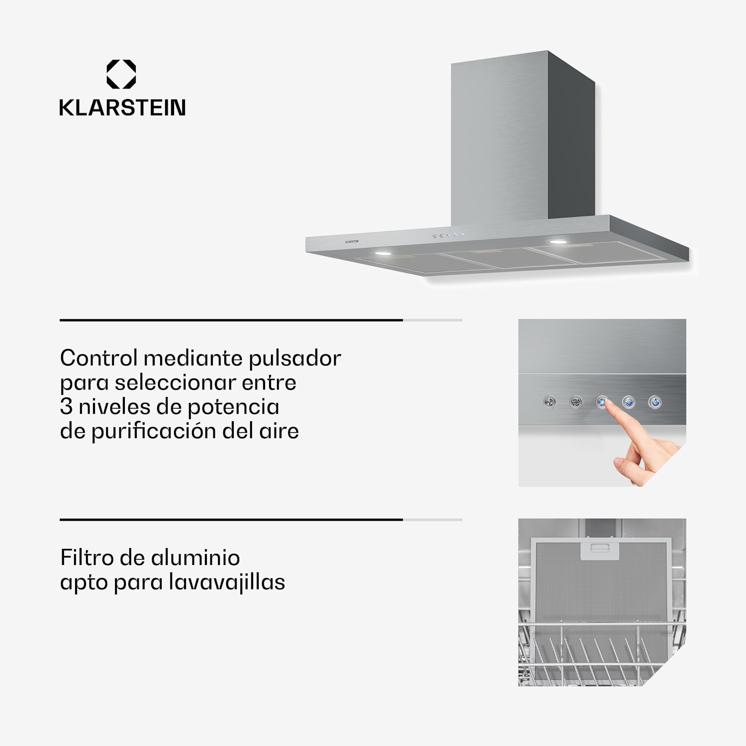 Limelight Campana extractora de pared de 90cm 600m³/h Acero inoxidable 90 cm | Acero Inoxidable