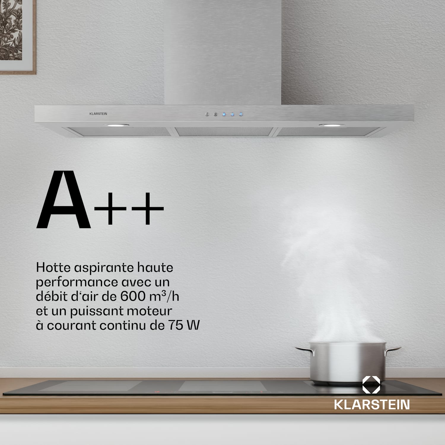 Limelight Hotte murale aspirante 90cm 600 m³/h A++ inox argent 