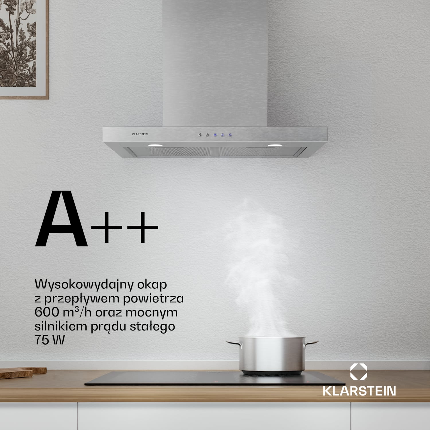Limelight, okap kuchenny przyścienny, 60 cm, 600 m³/h, stal szlachetna 60 cm | Stal nierdzewna