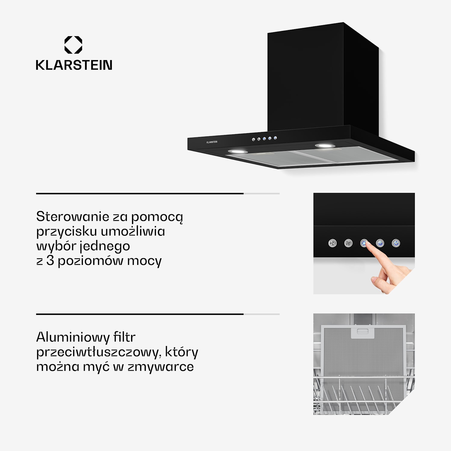 Limelight, okap kuchenny przyścienny, 60 cm, 600 m³/h, kolor czarny 60 cm | Czarny