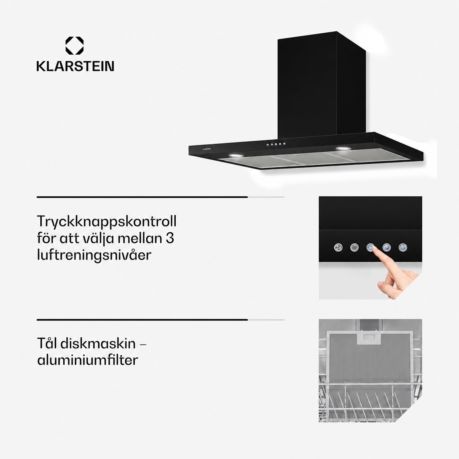 Limelight köksfläkt 90cm väggkåpa 600m³/h svart 