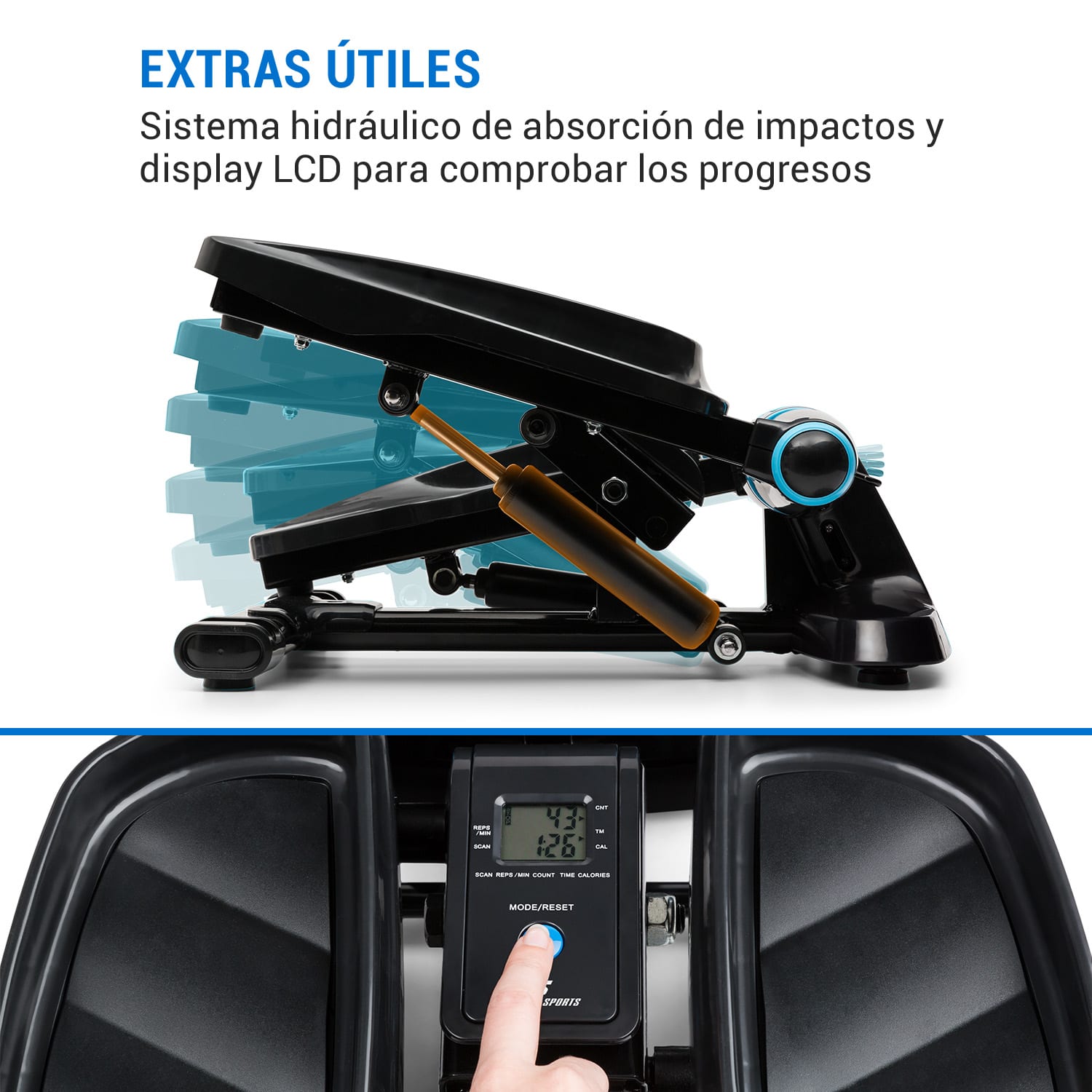 Galaxy Step Mini stepper  superficie de pisada premium pantalla LCD app color azul 