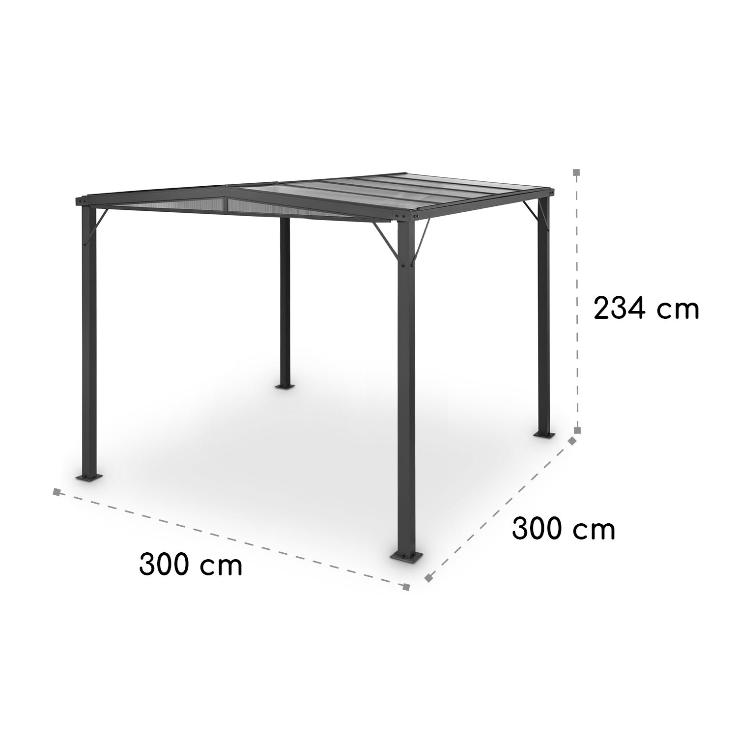 Pantheon Solid Sky Flat, pergola, přístřešek, 3x3m, polykarbonát, šedá