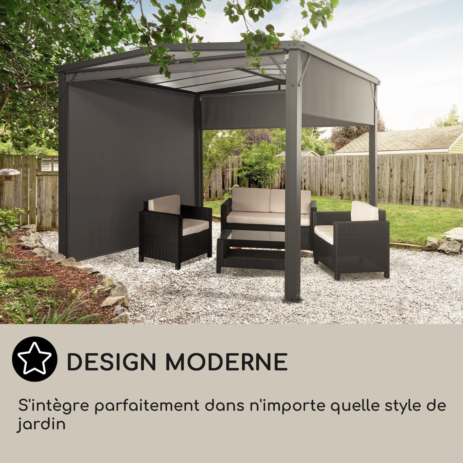 Pantheon Cortina Solid Sky pergola luifel 3x3m polycarbonaat grijs 