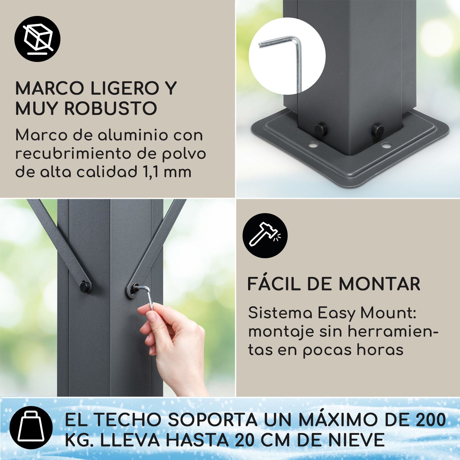 Pantheon Cortina Solid Sky Pérgola Colgadizo de 3x3m Policarbonato Gris 