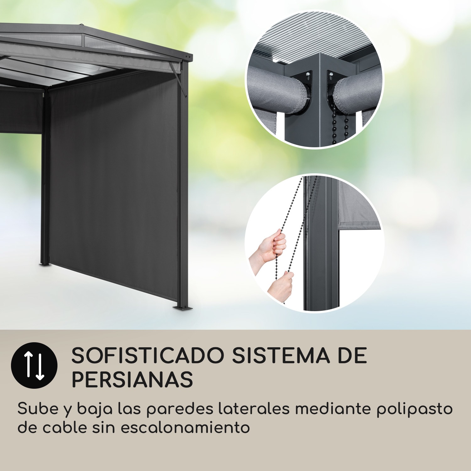 Pantheon Cortina Solid Sky Pérgola Colgadizo de 3x3m Policarbonato Gris 